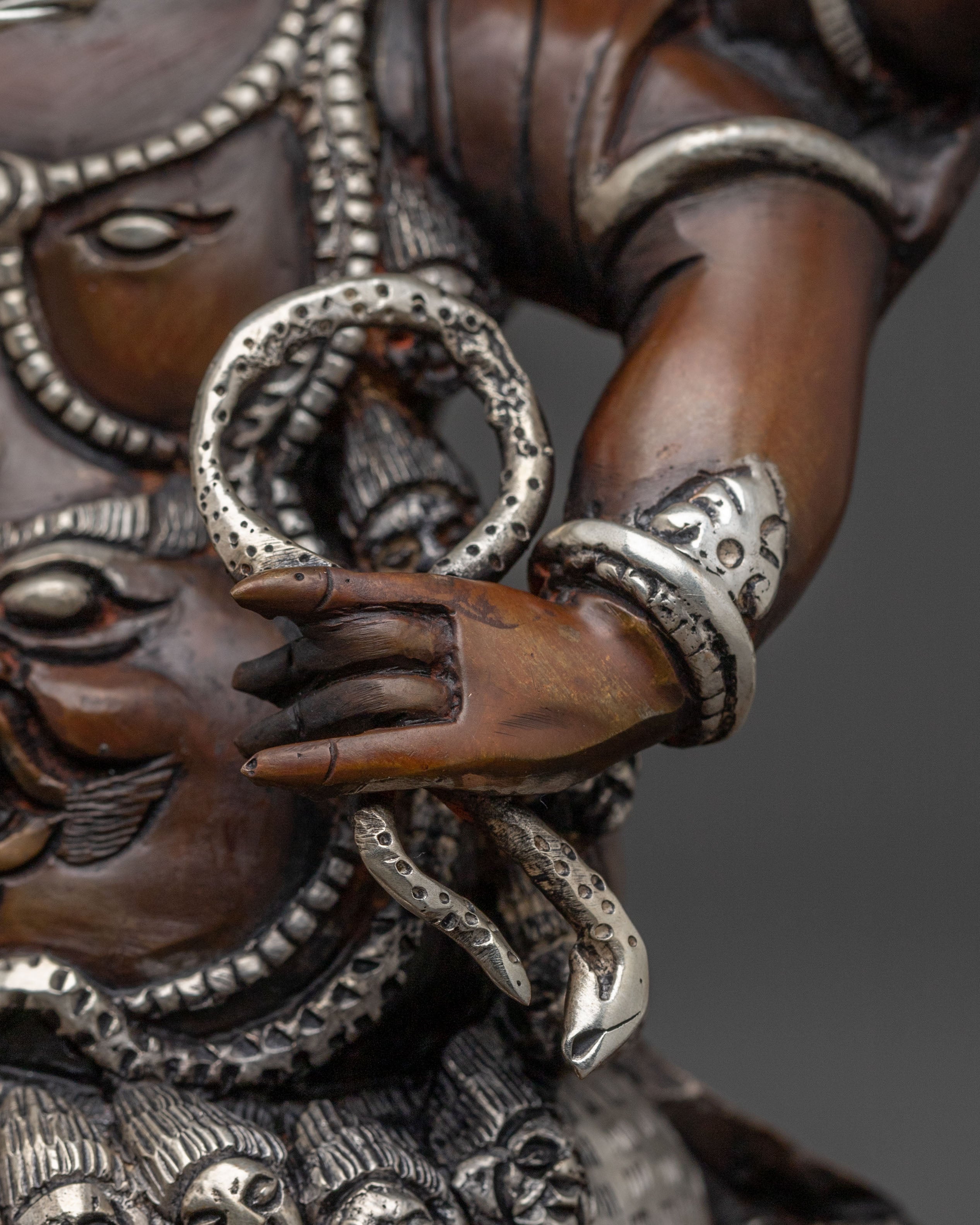 Three Nyingma Protectors Blessing Statue - Oxidized Silver Plated Statue