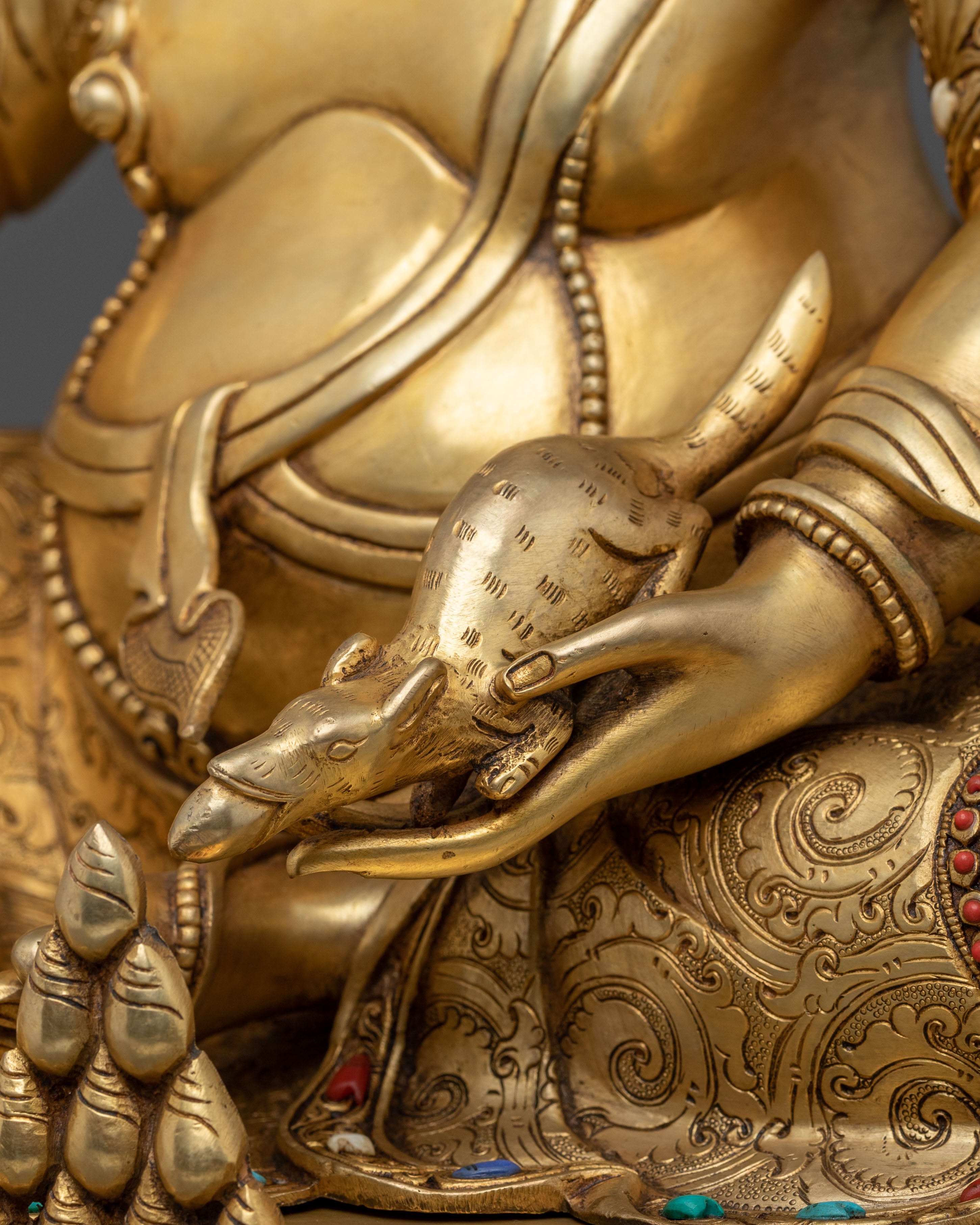 Dzambhala Sculpture | 24K Gold Gilded Wealth Deity