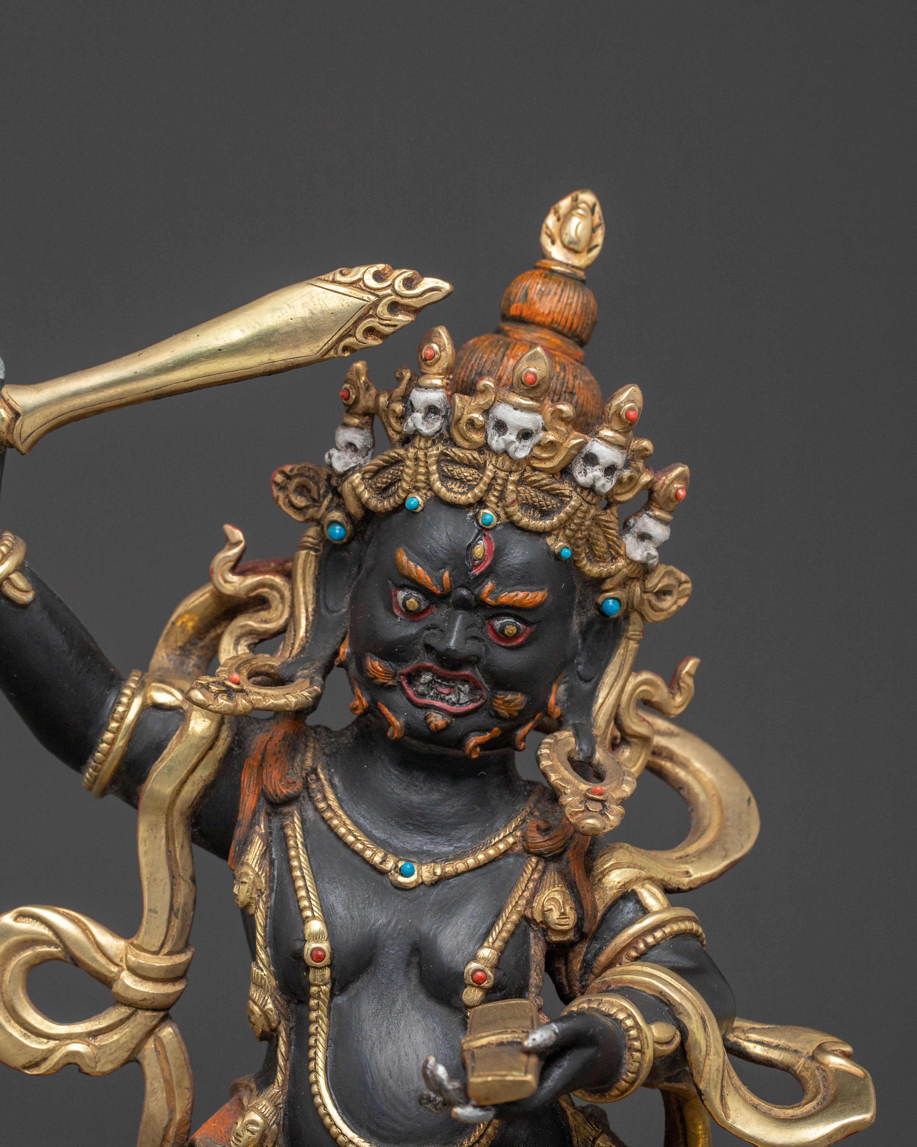 Wrathful Fortune Icon Black Dzambhala Statue: Handcrafted Sacred Protector