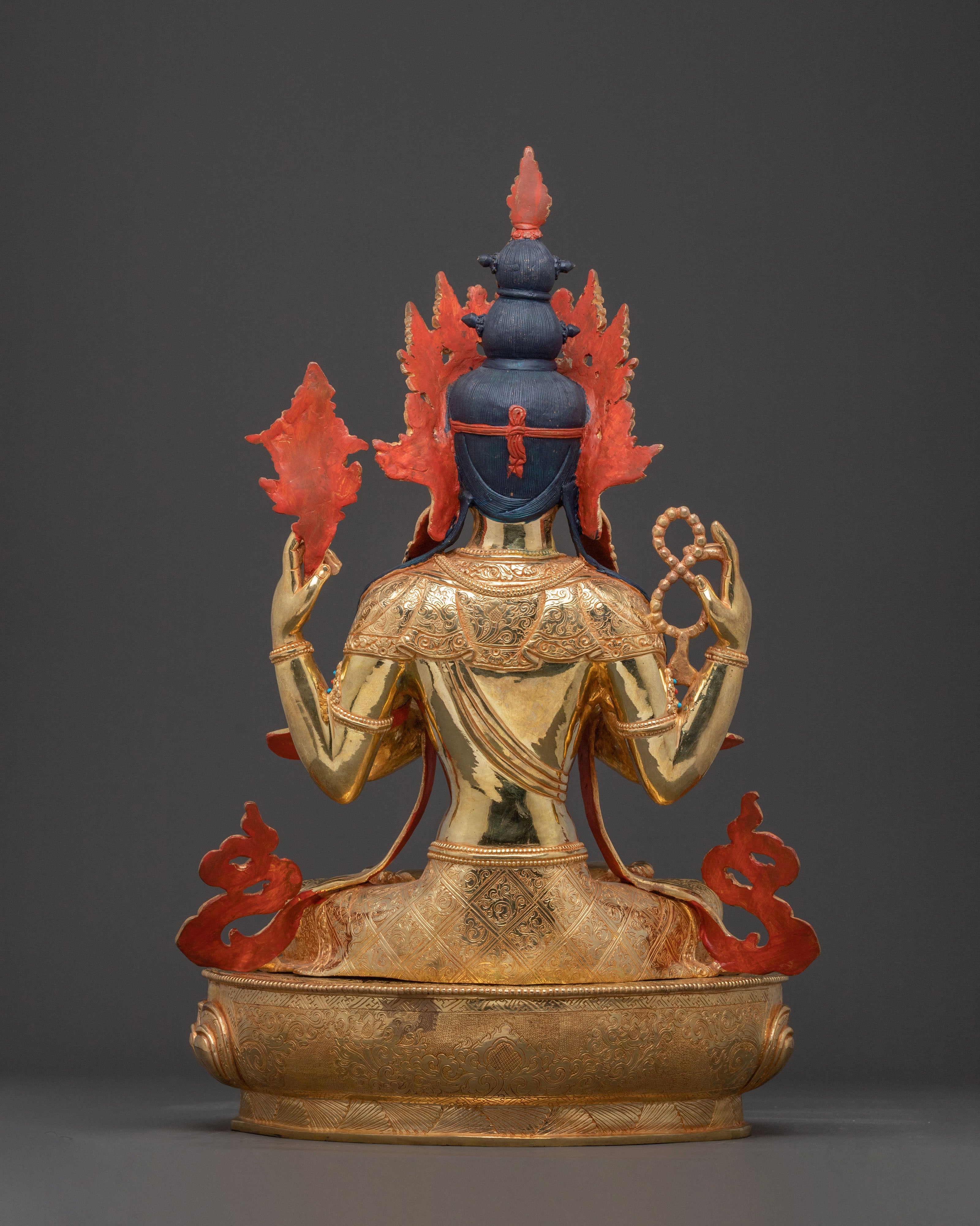 Chenrezig Mercy Bodhisattva Statue – Gilded Copper & Gemstone Art