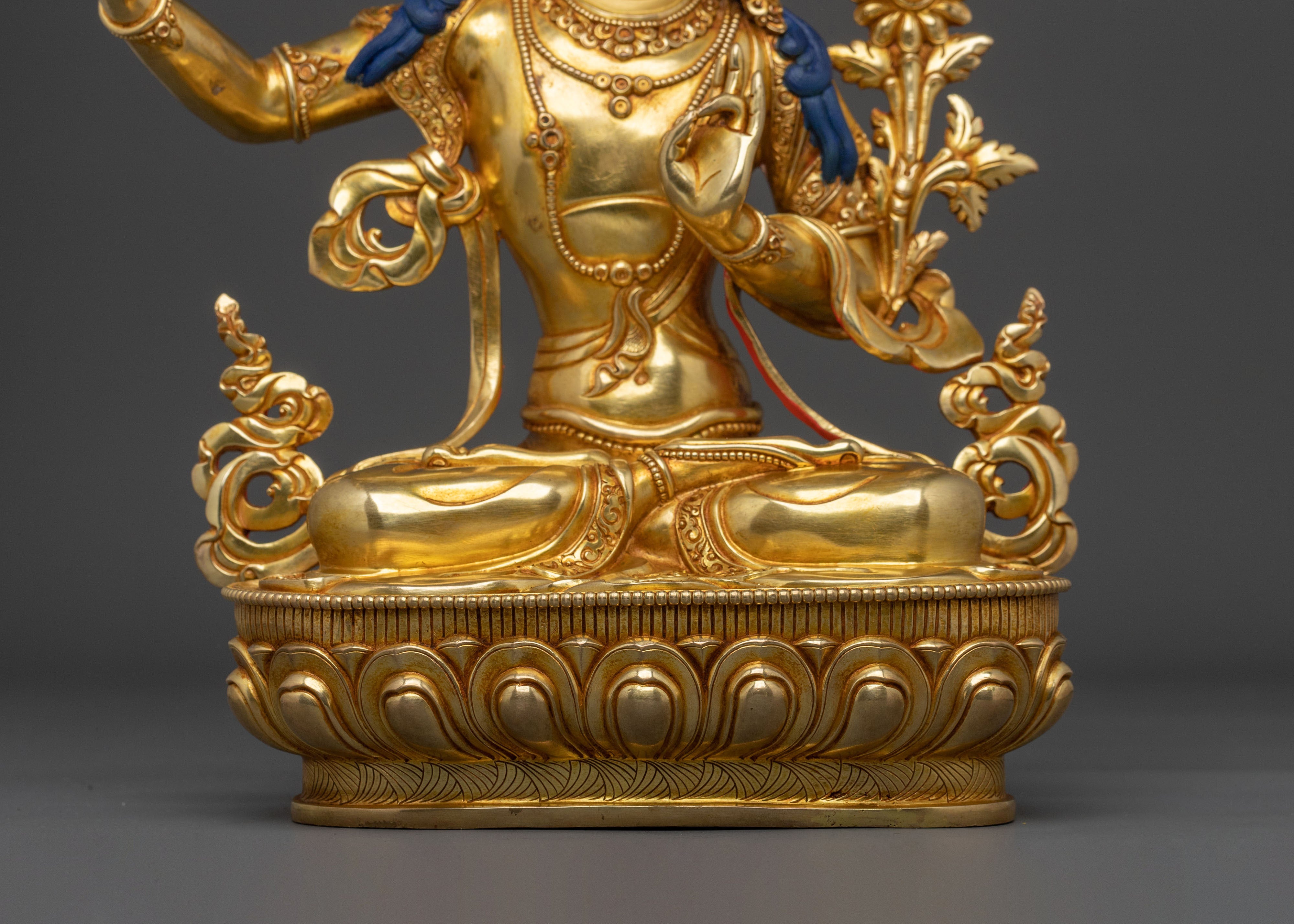 Manjushri Traditional Figurine of Wisdom | Buddhist Deity Sculpture of Wisdom