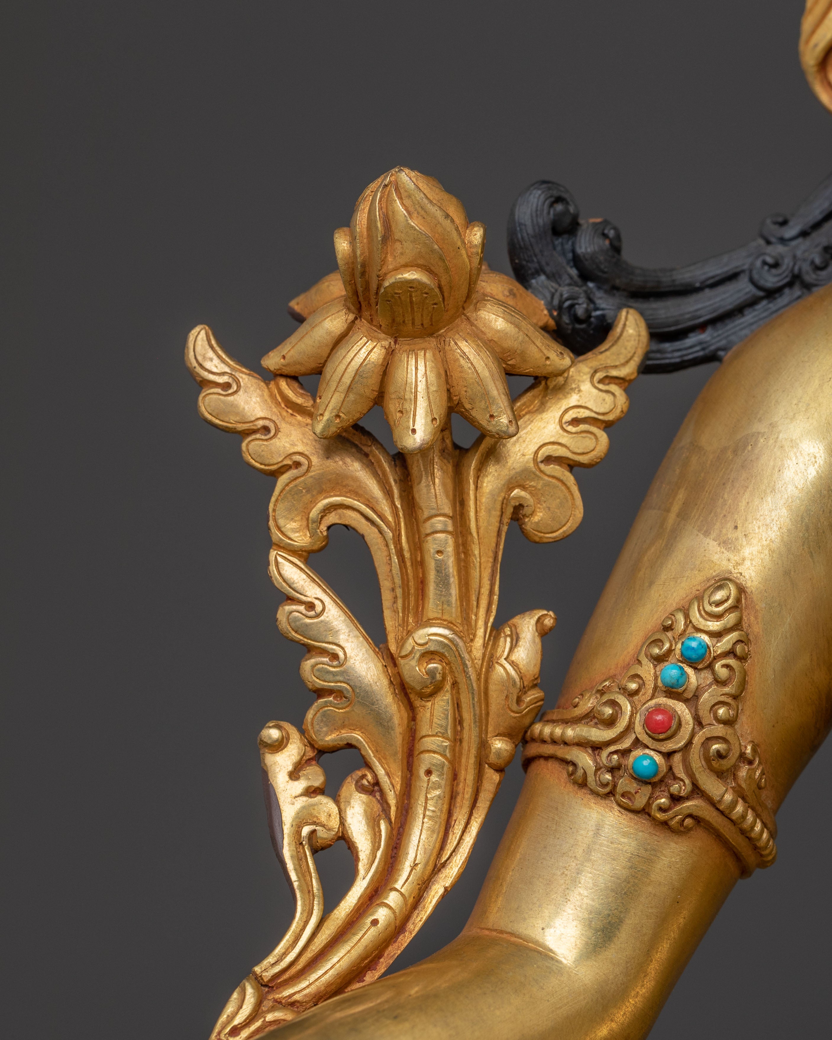 Divine Green Tara Golden Statue | 24k Gold Gilded Copper Figure