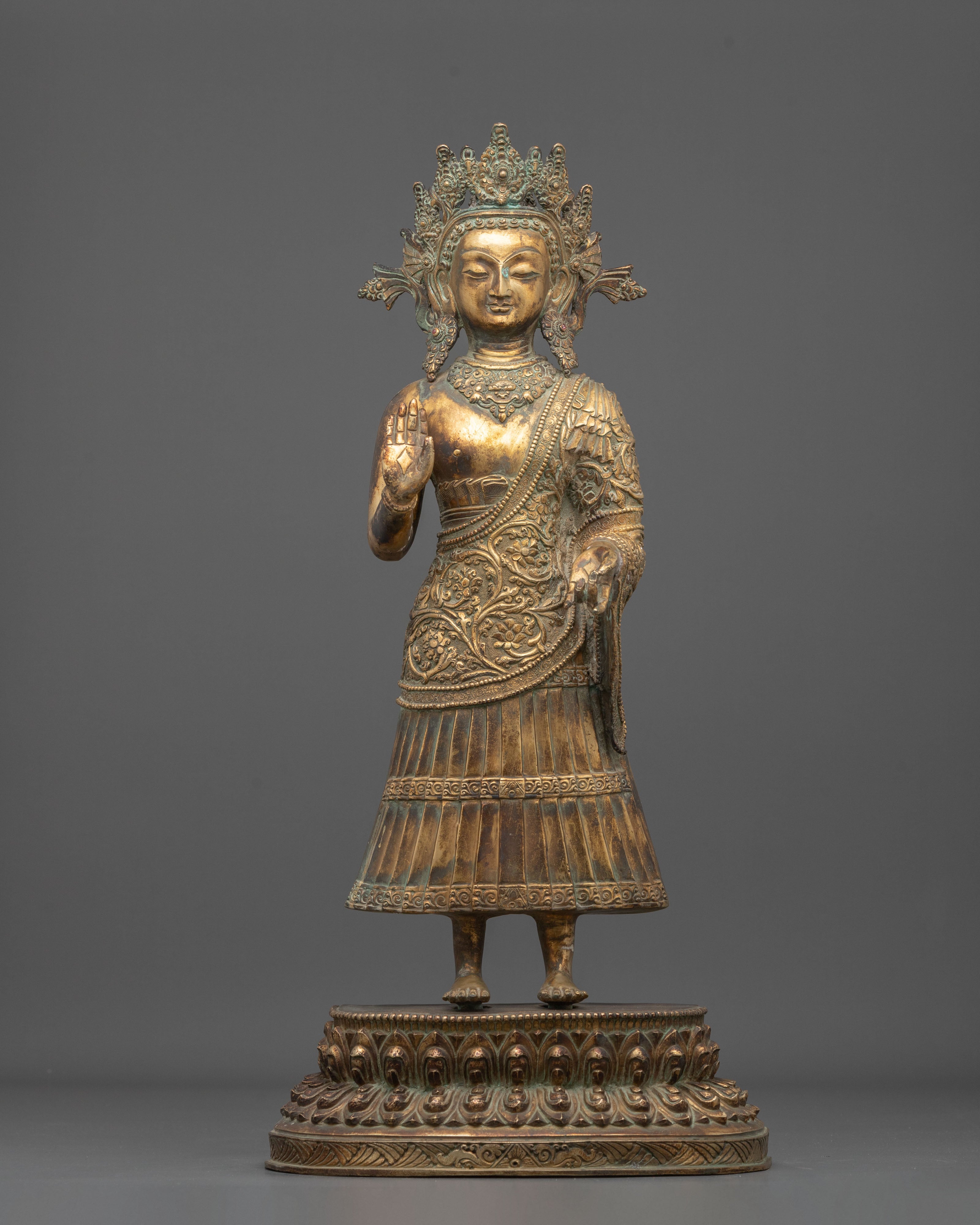Dipankara Buddha Tibetan Statue | Antique Finish Copper Sculpture