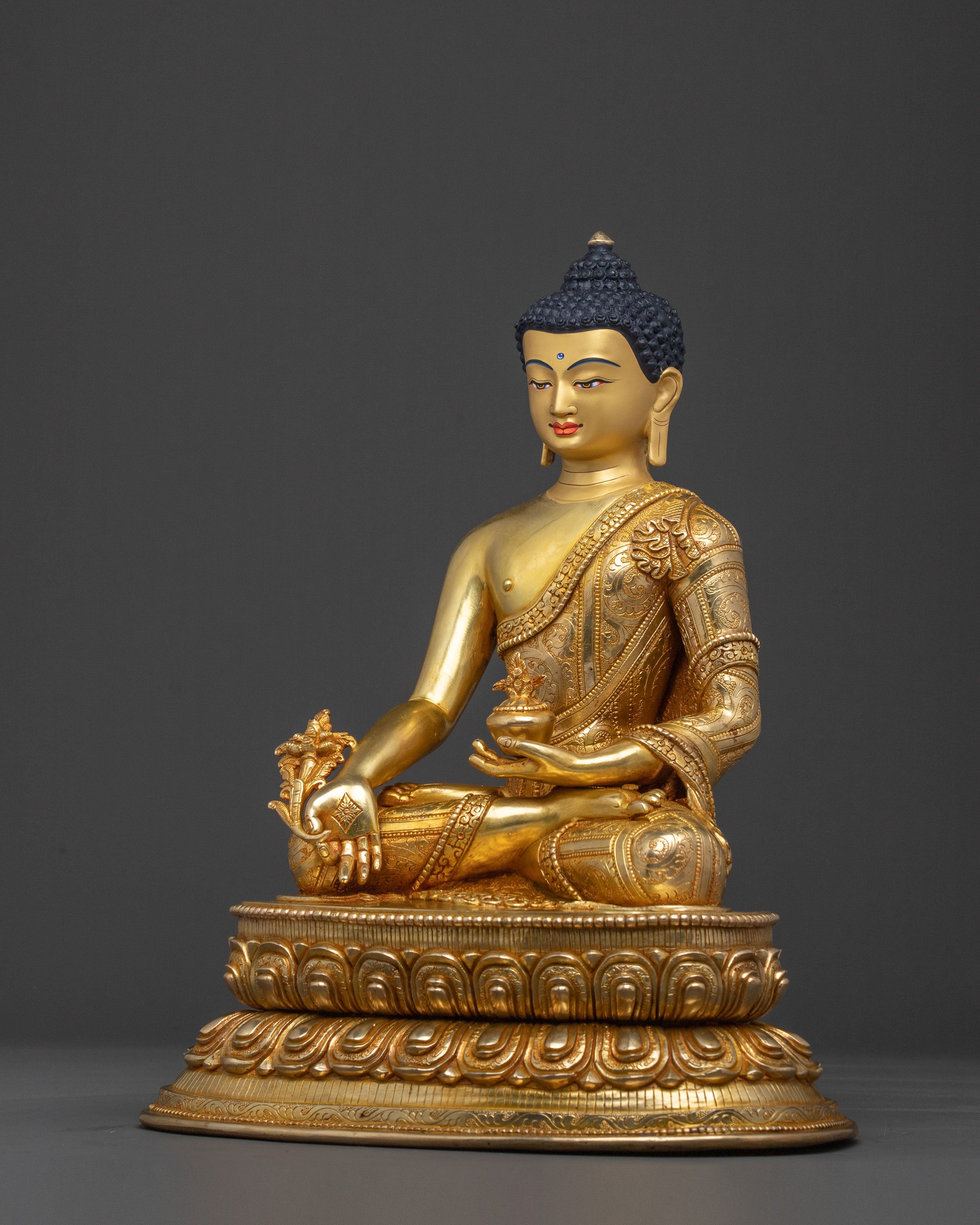 Medicine Buddha Divine Statue: Hand-Gilded Copper Art