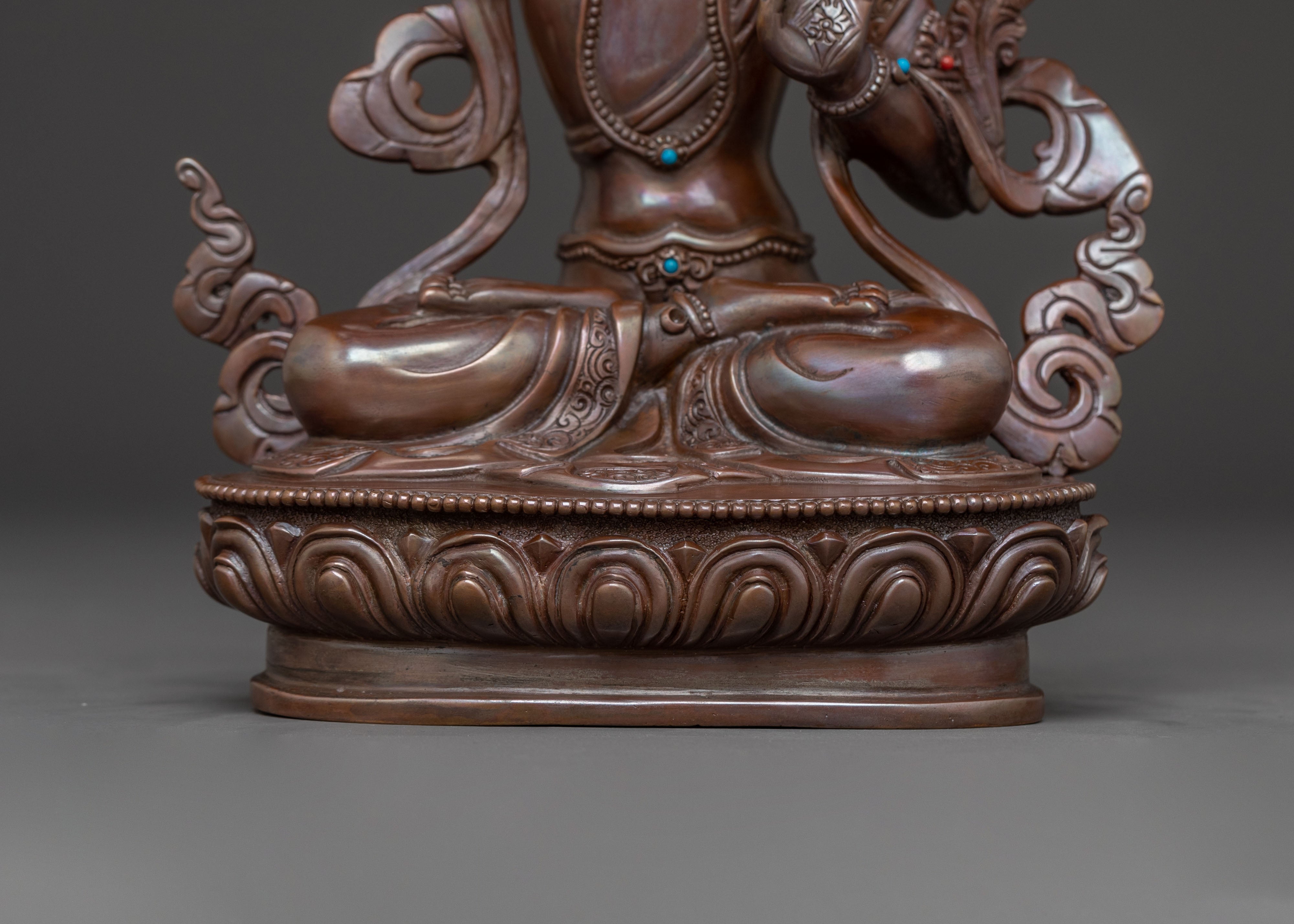 Manjushri Sword of Wisdom Statue - Oxidized Copper Art