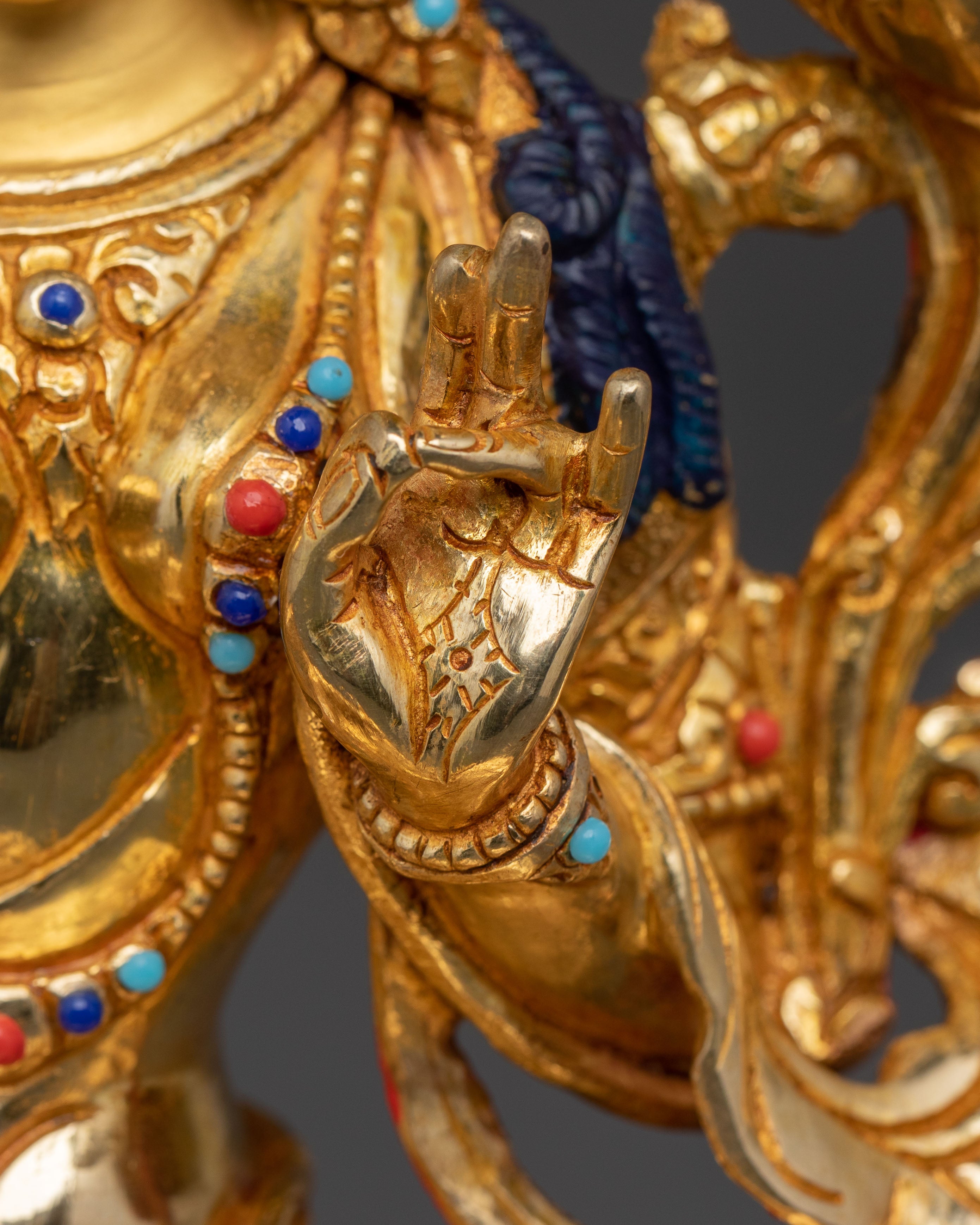 Handcrafted Grace Green Tara Statue - Gilded Copper