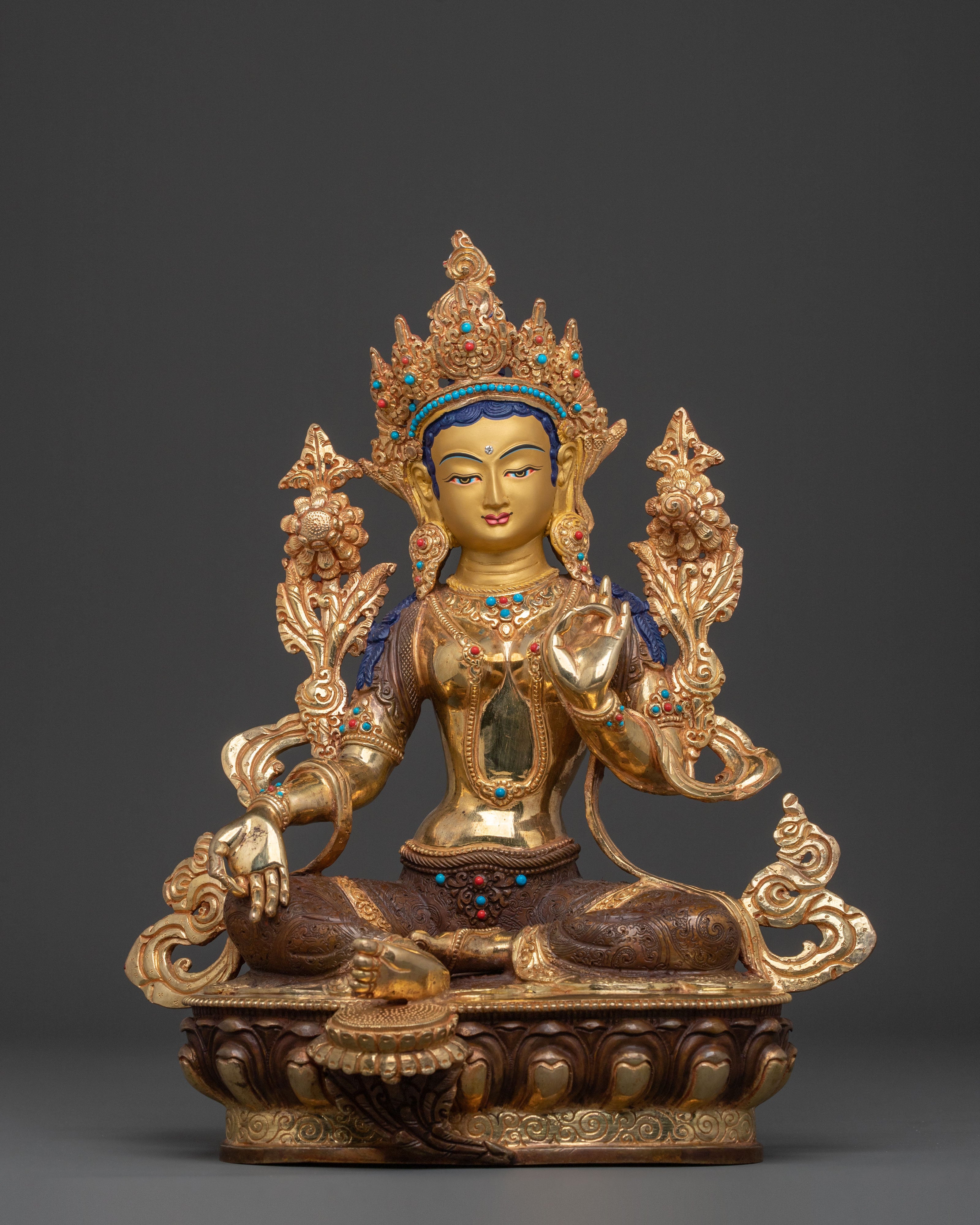 Green Tara 24k Gold Gilded Sacred Figurine