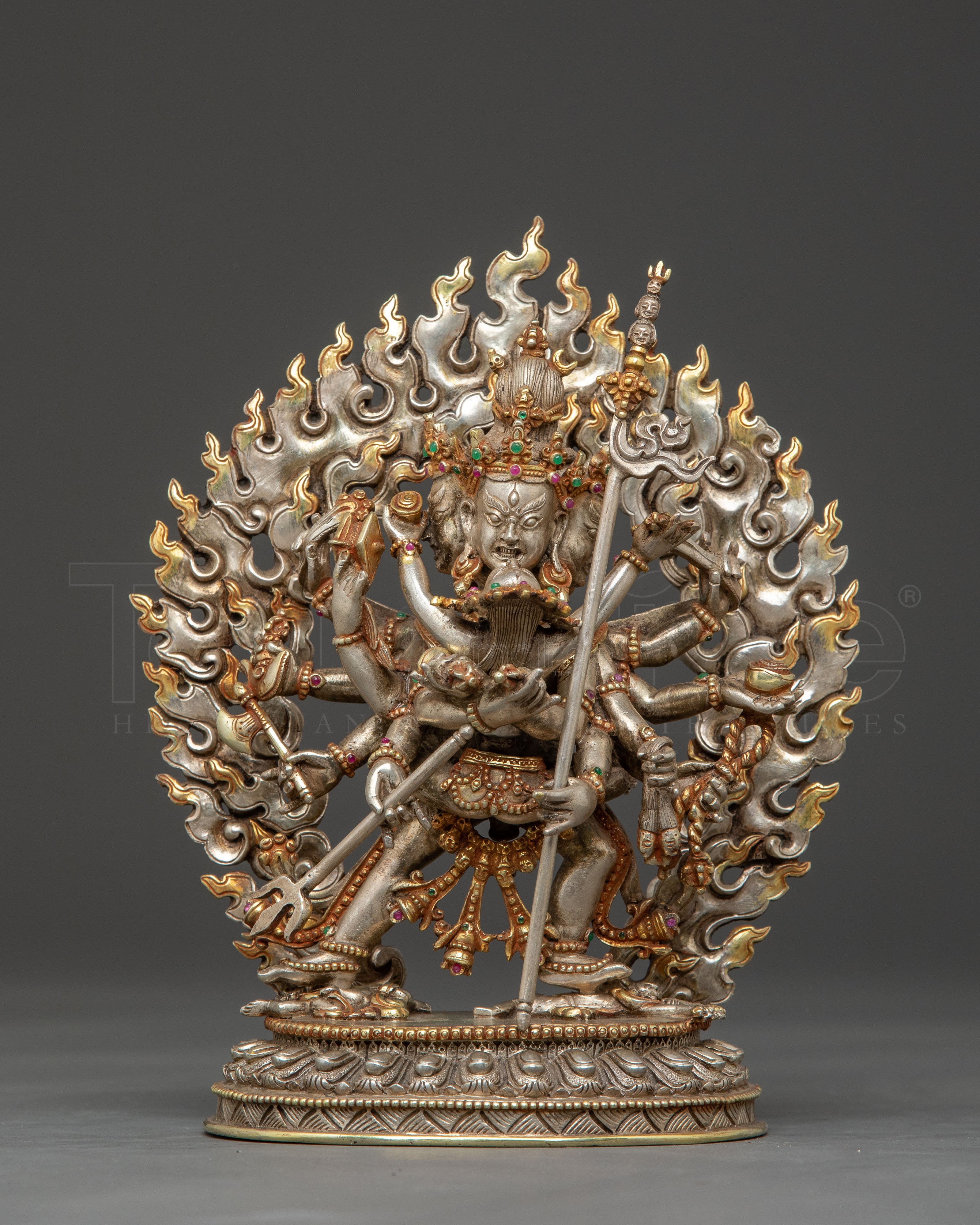 Kalachakra Statue for Tantra: Silver & Gemstone Art