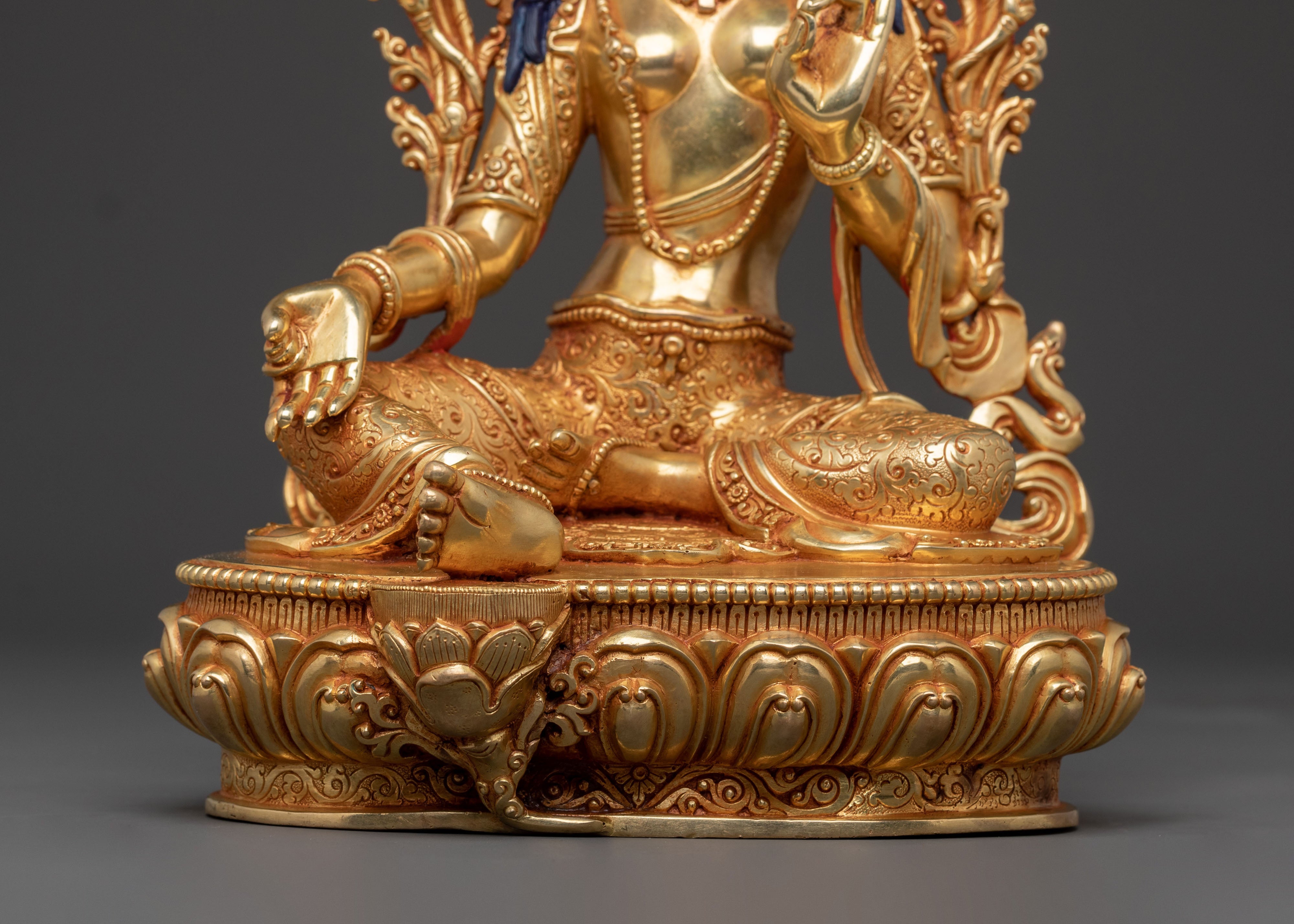 Green Tara Swift Liberator Statue – Radiant 24K Gilded Copper