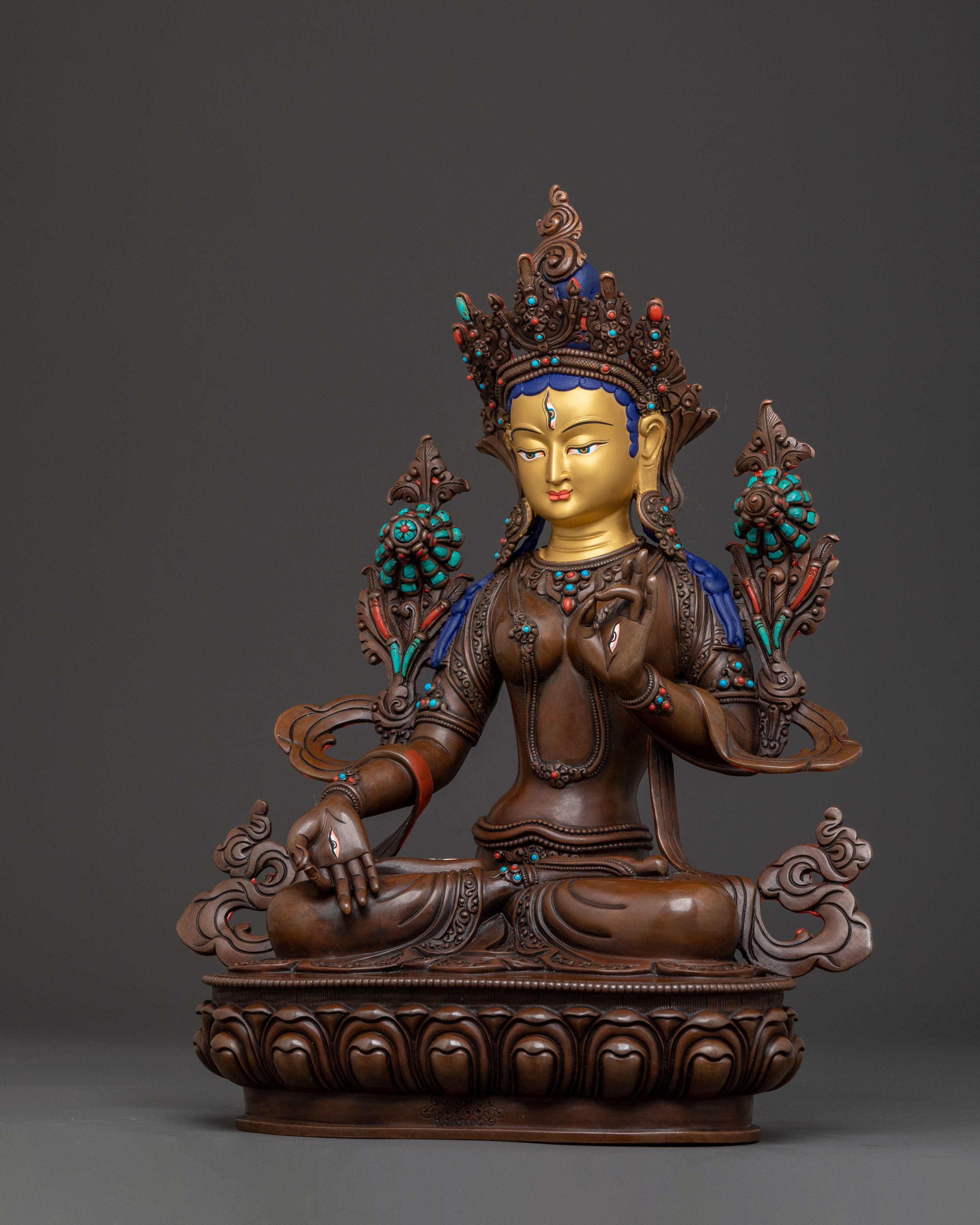 Spiritual White Tara Statue – Oxidized Copper Body