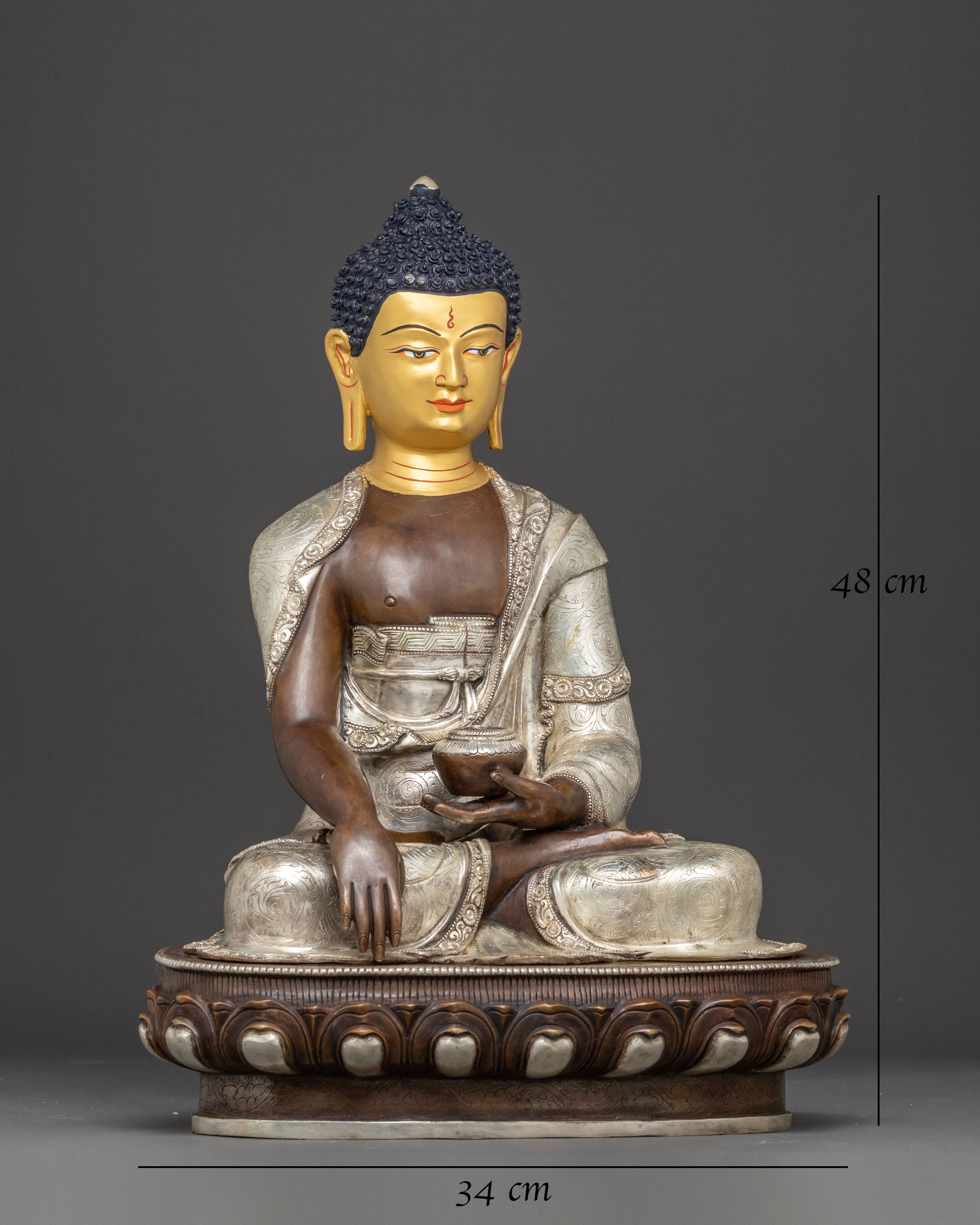 Silver-Plated Shakyamuni Buddha Copper Statue
