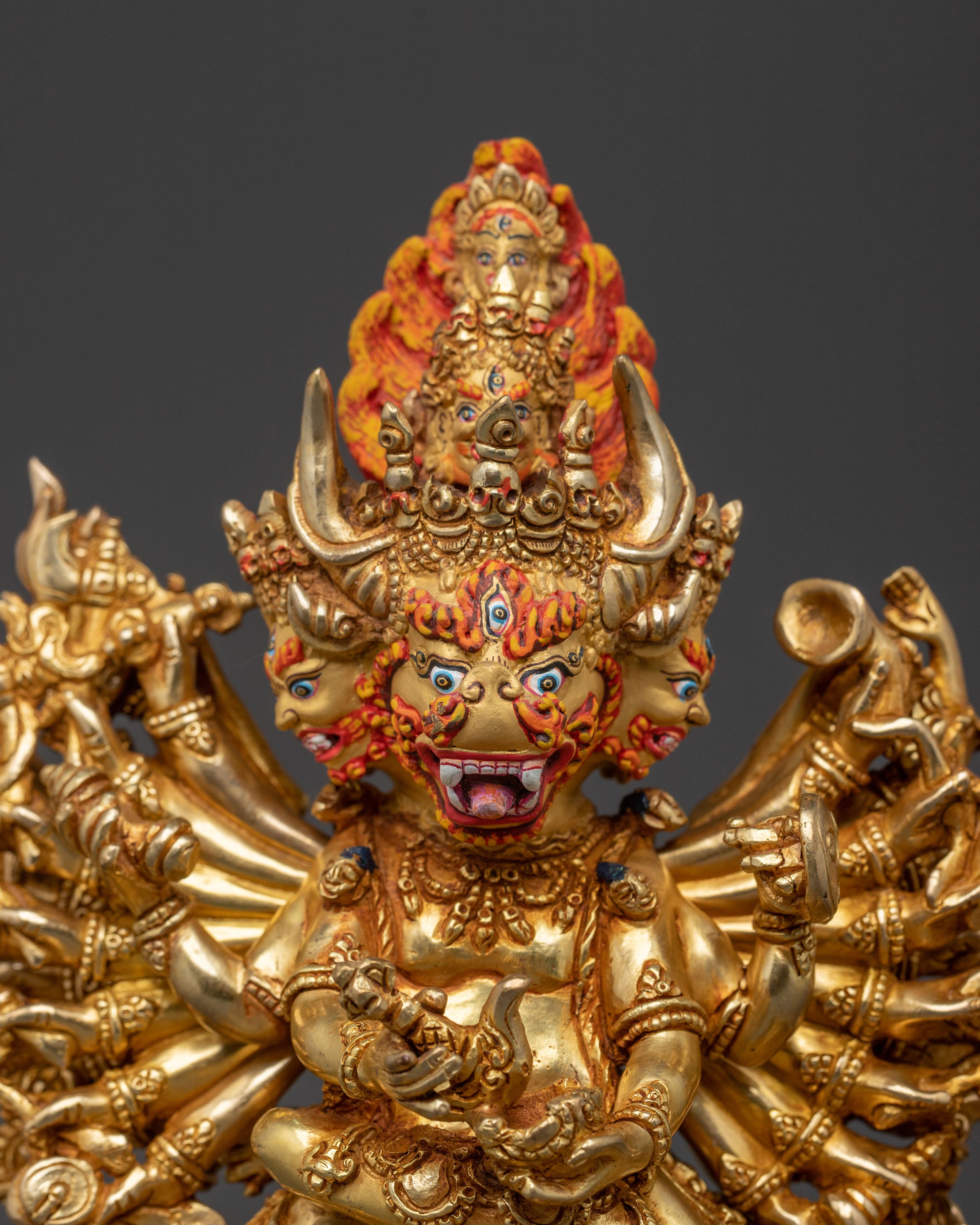 Yamantaka Buddhist Wrathful Deity Statue | 24K Gold Gilded