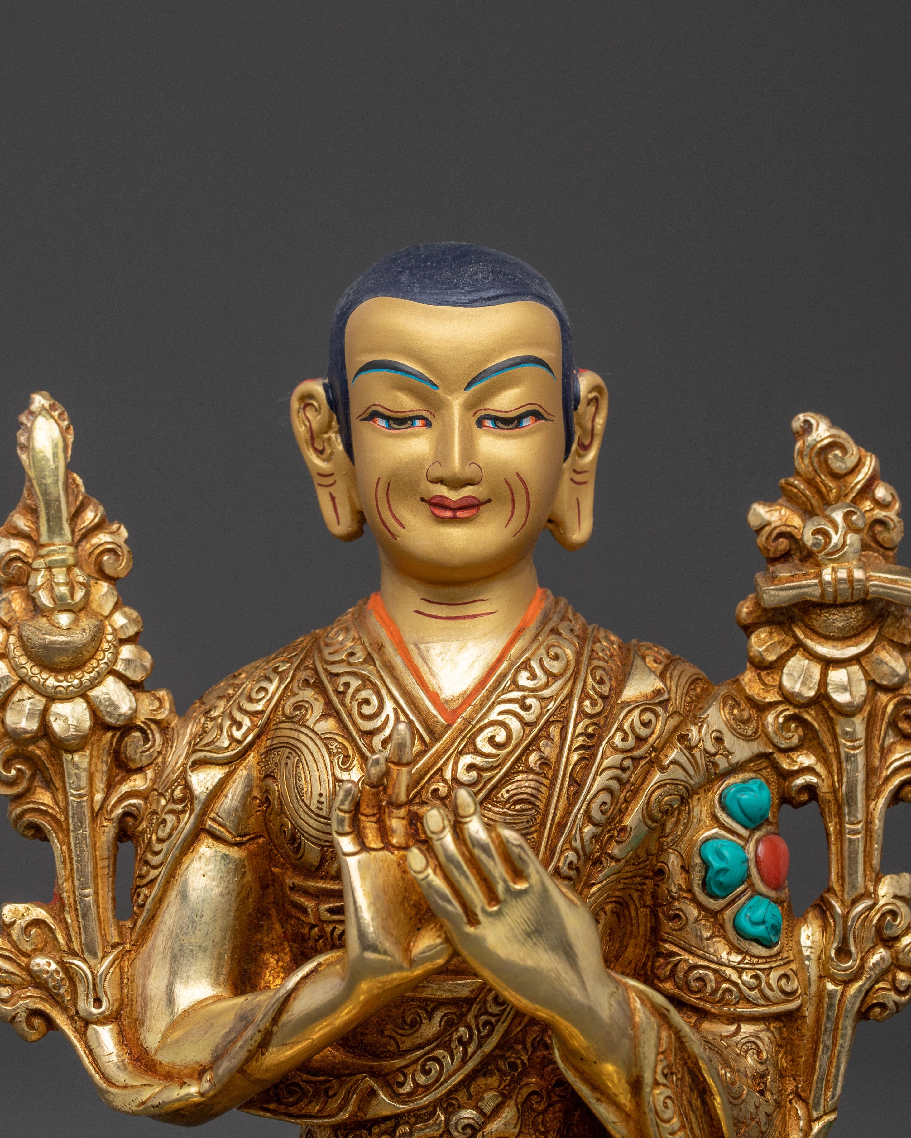 Tsongkhapa Set 24K Gold Gilded Copper Statue