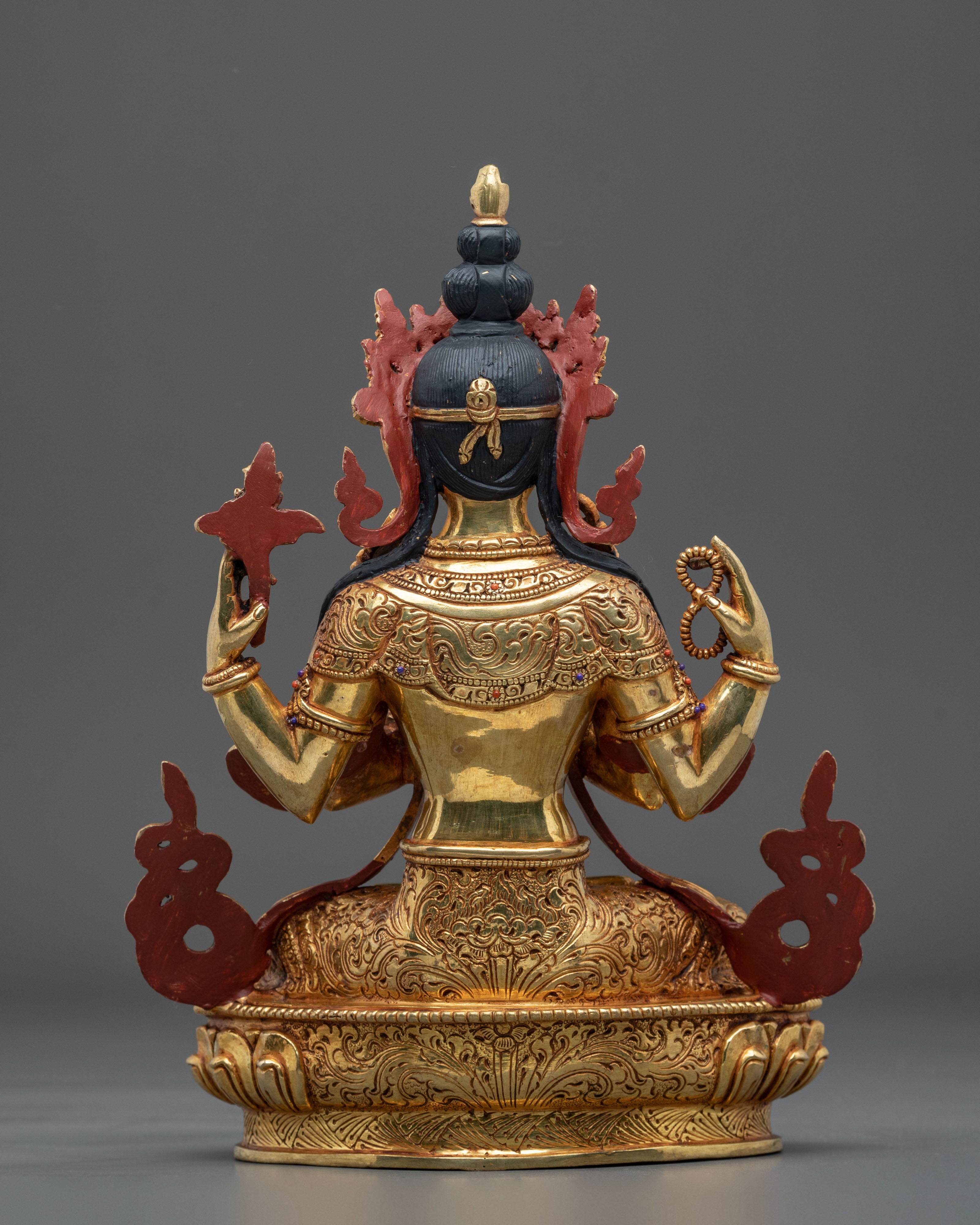 24K Gold-Plated Chenrezig Statue | Exquisite Copper Figurine
