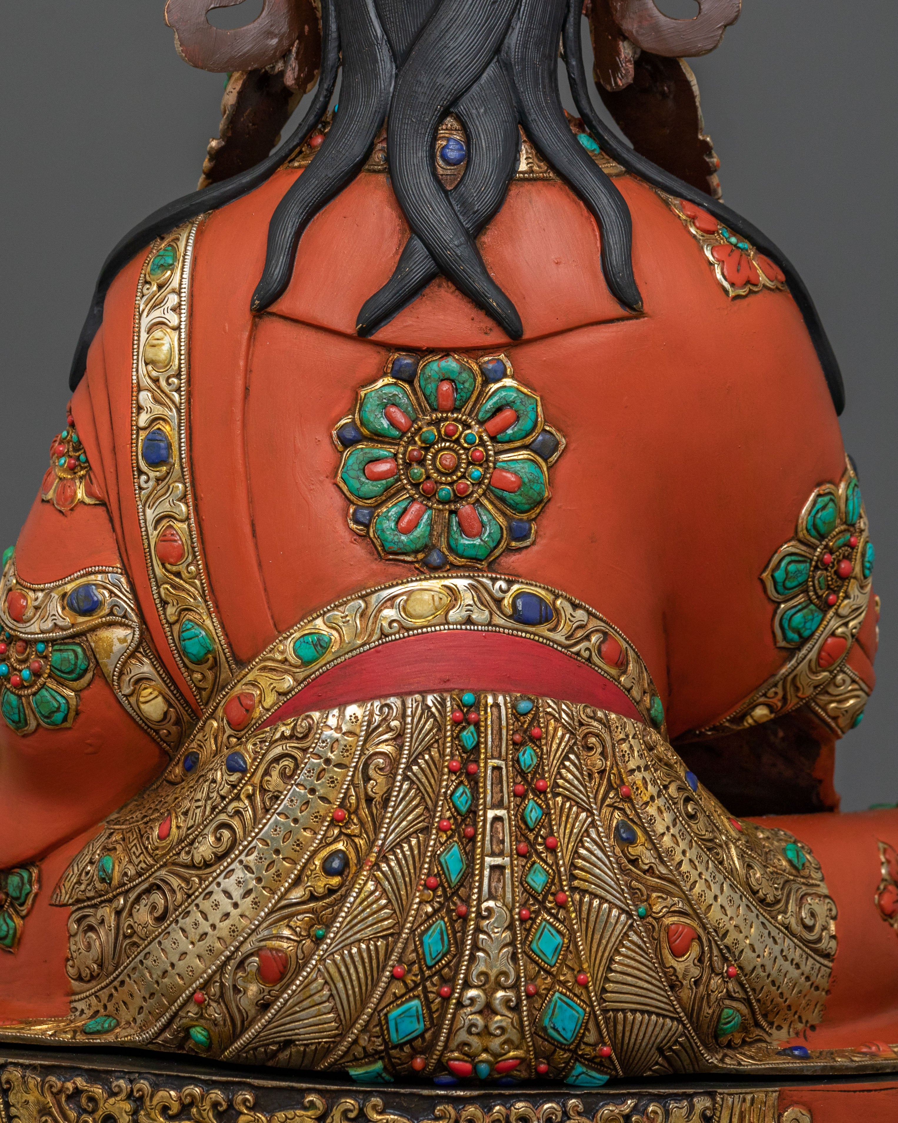 Buddhist Master Guru Norla Sculpture: 24K Gold Gilded Artistry
