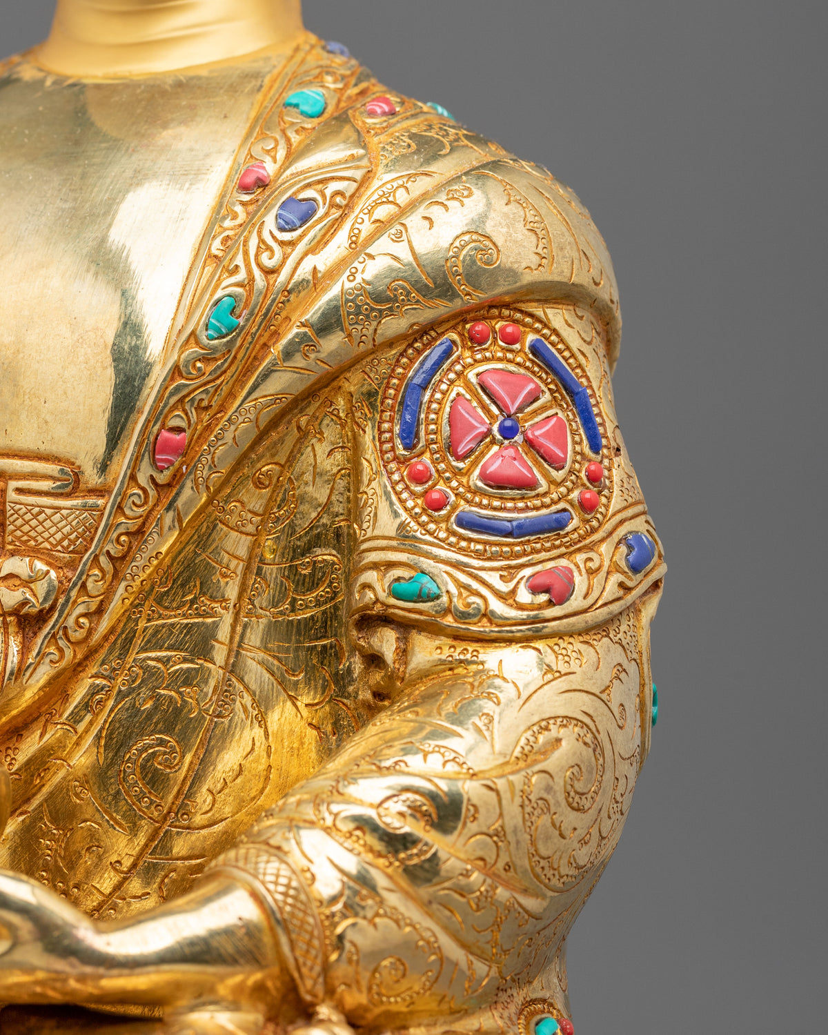 Amitabha Buddha 24K Fire Gold Gilded Sculpture