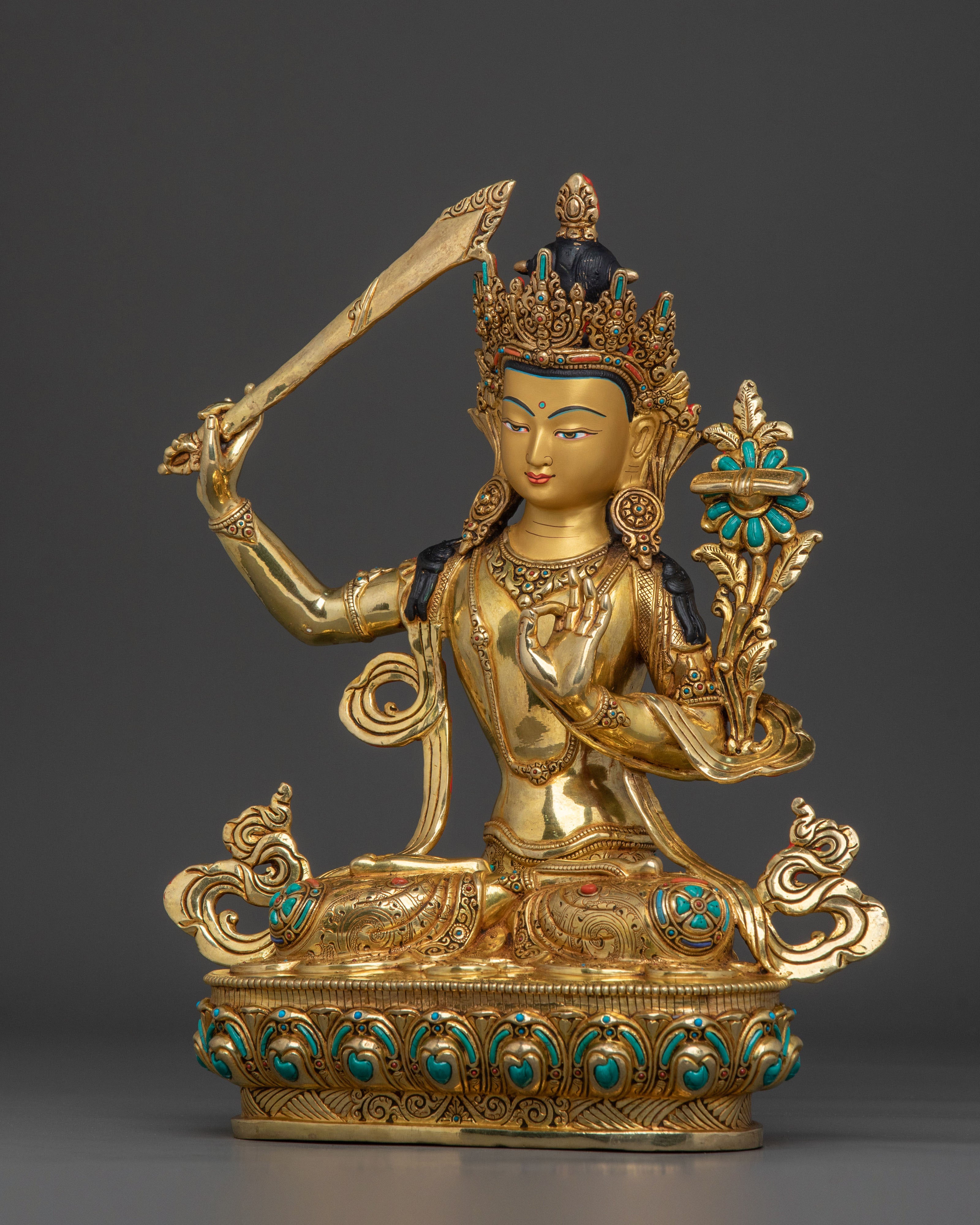 Handcrafted Himalayan Manjushri Statue | Wisdom Deity Sculpture