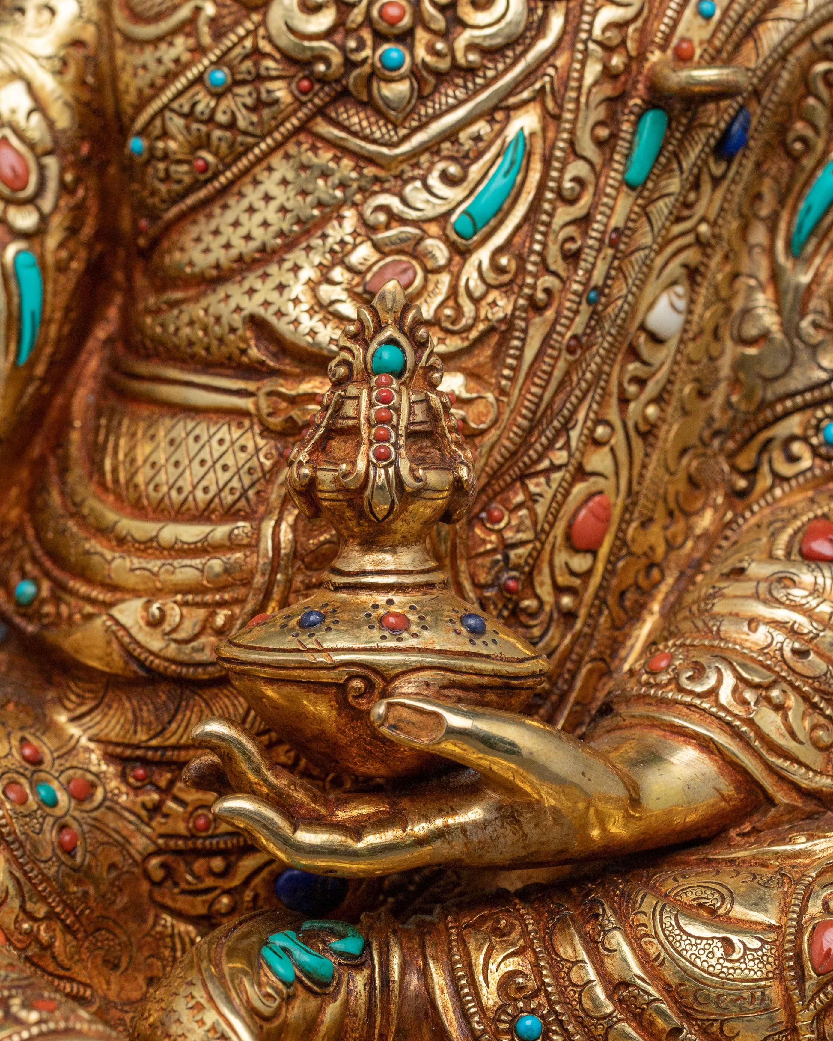 Guru Rinpoche Altar Statue - Hand-Gilded Copper Art