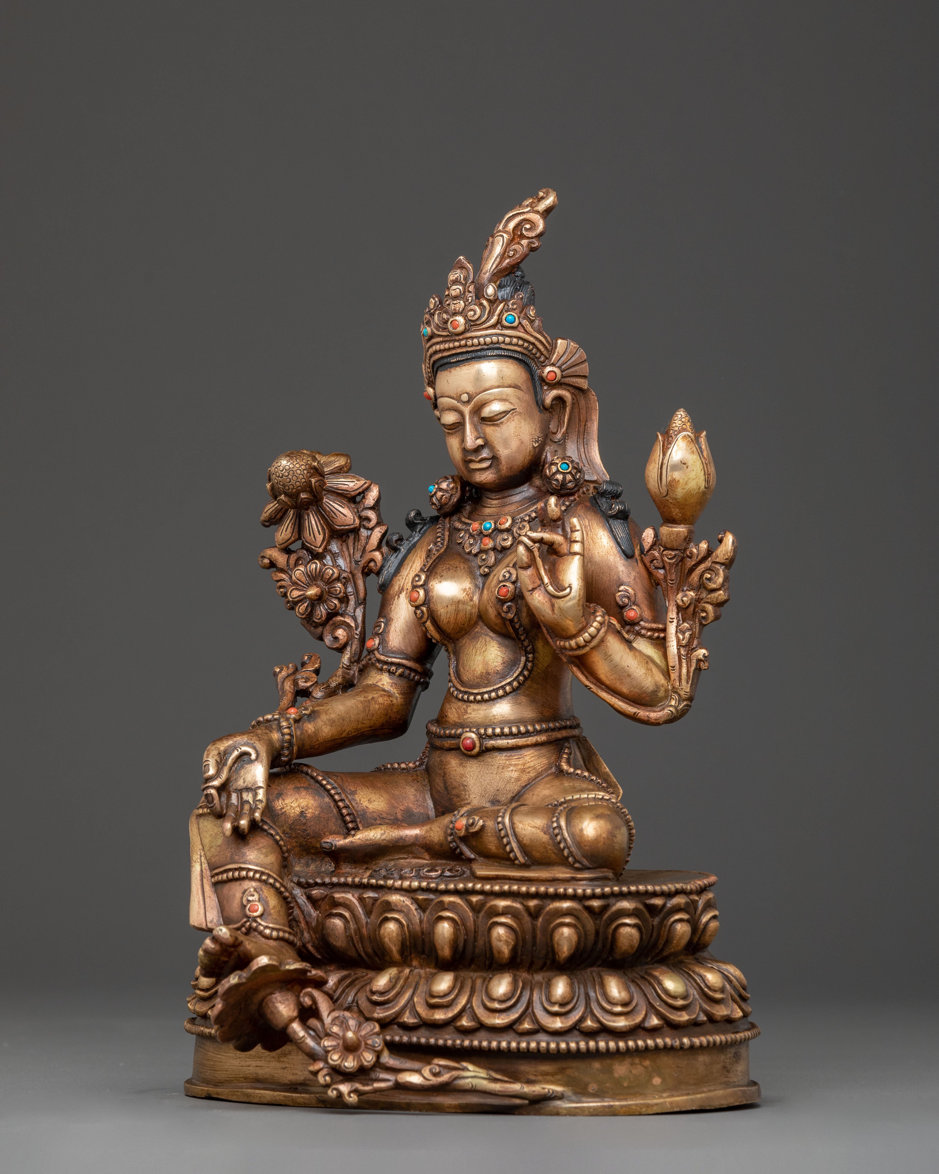 Oxidized Statue of Mother Green Tara | Traditional Tibetan Artwork
