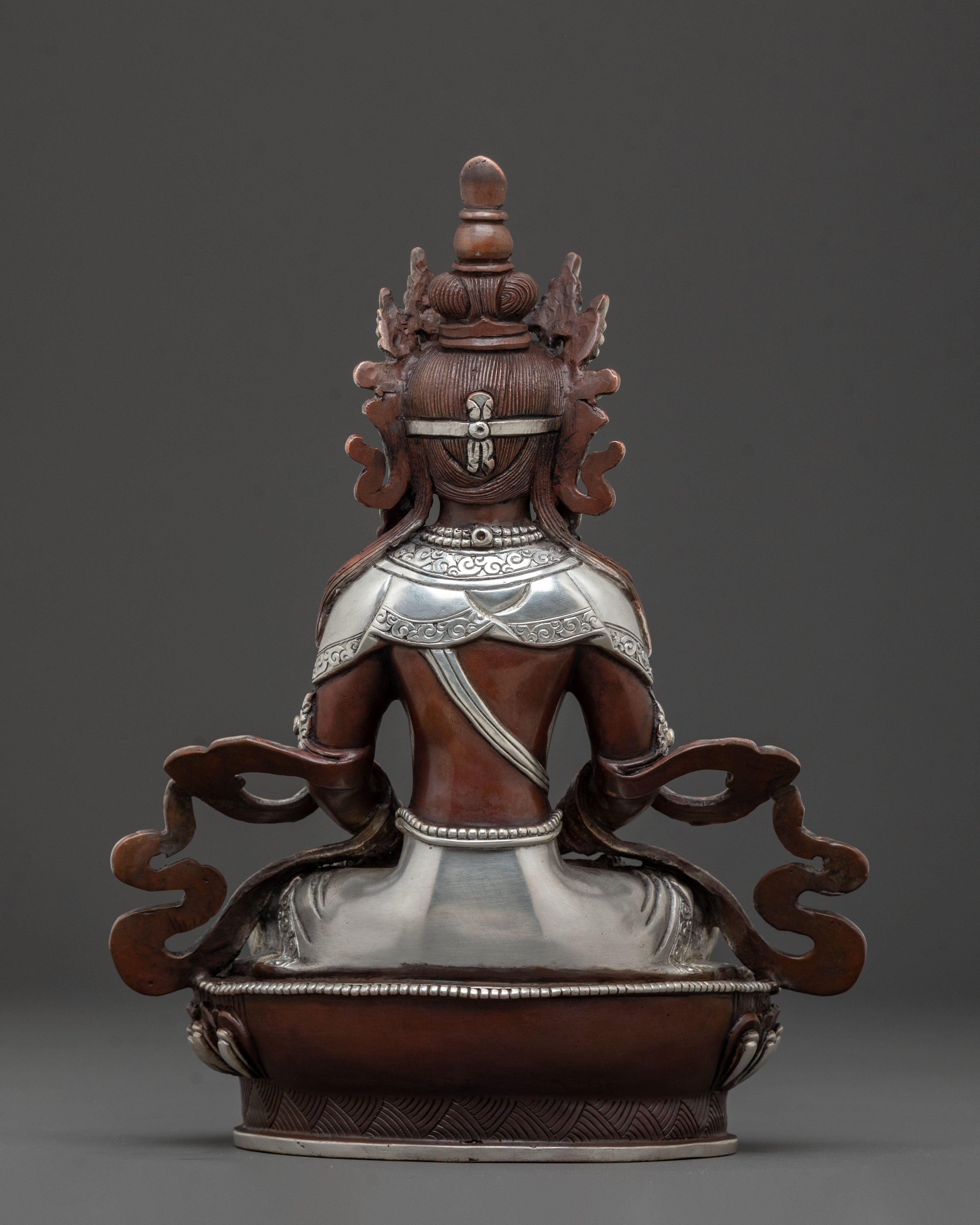 Amitayus Buddhist Statue | Oxidized Copper Statue with Silver Plated