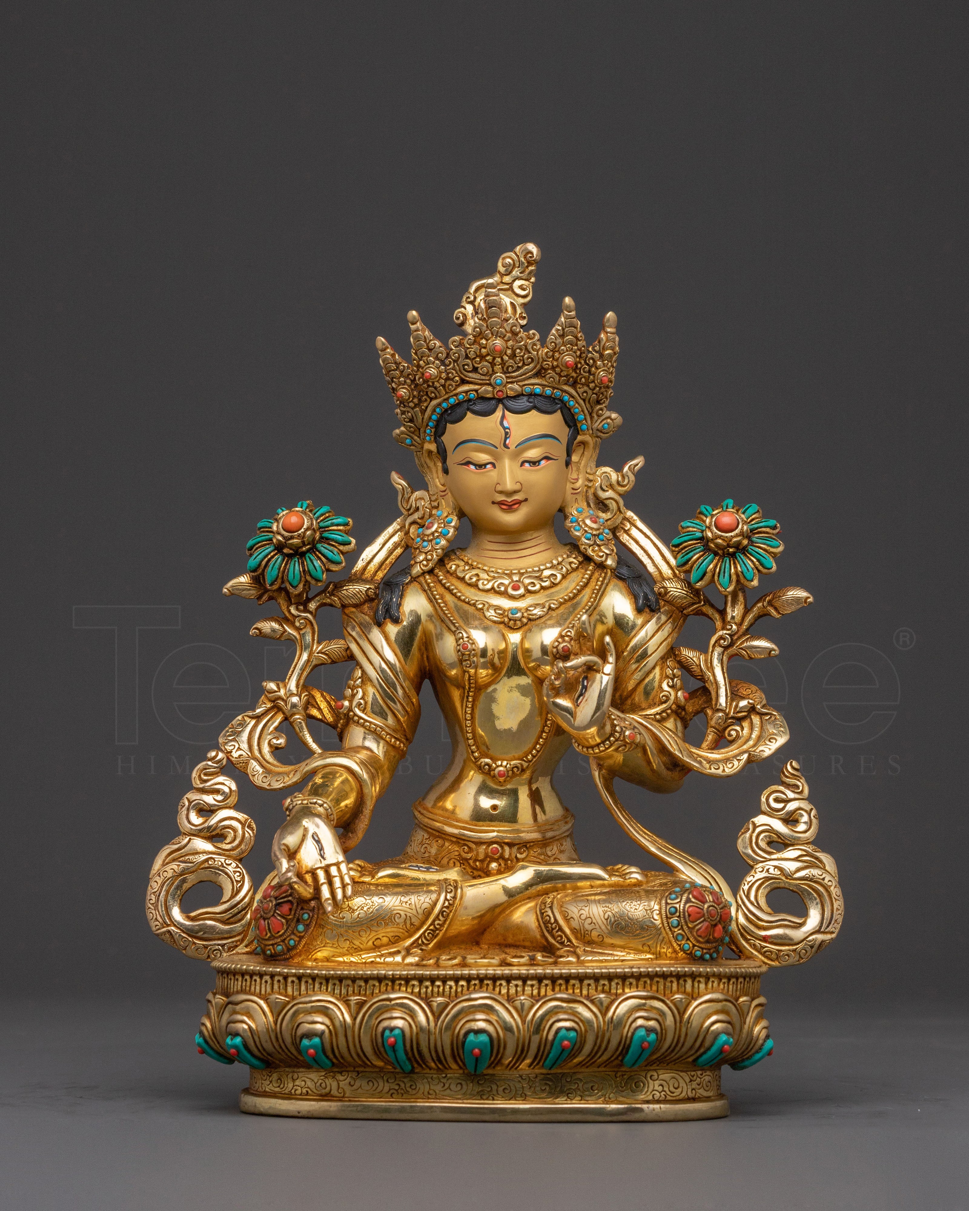 Handcrafted White Tara Sacred Statue – Gilded Perfection