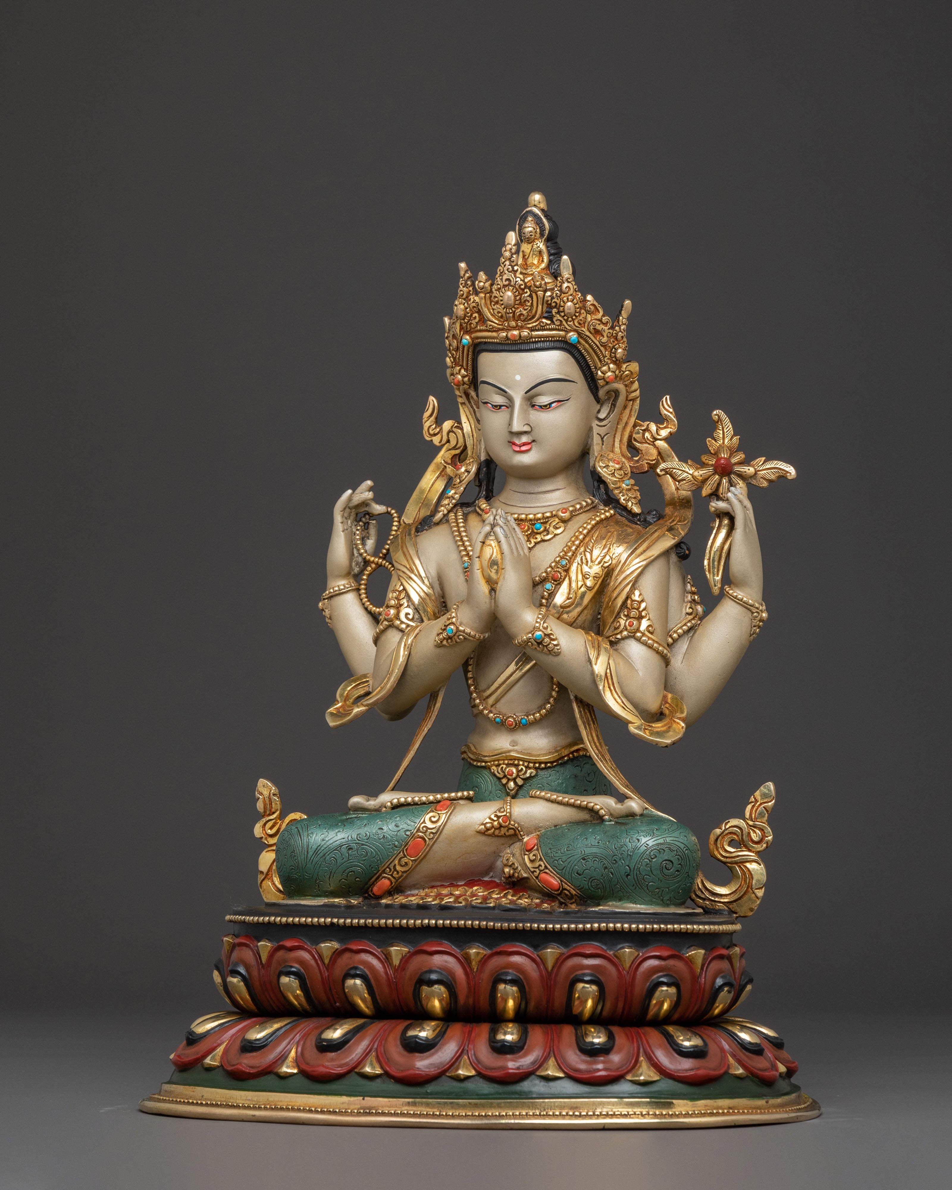 Chenrezig Sacred Compassion Statue: Gold-Plated Devotion