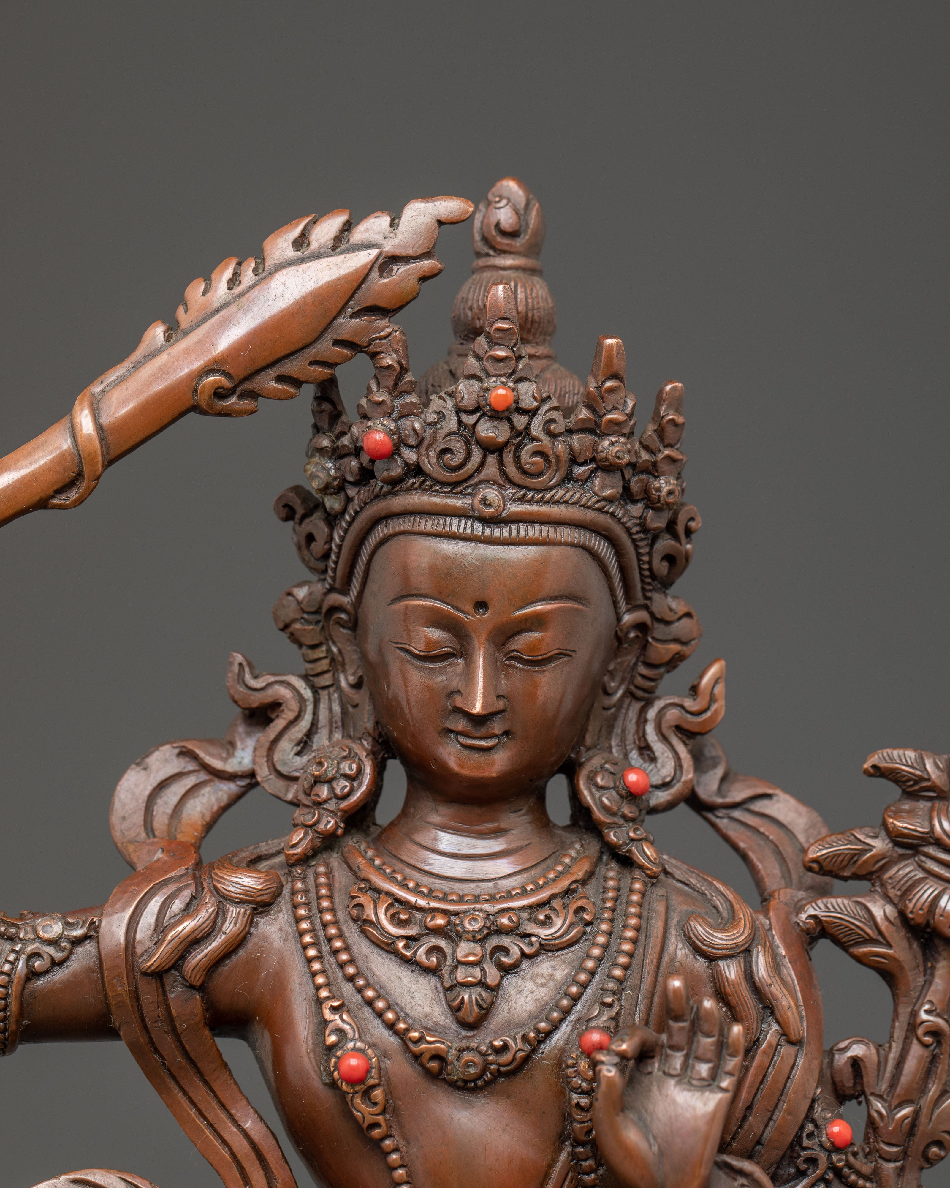 Handmade Copper Figurine of Manjushri | Meditation & Wisdom Decor