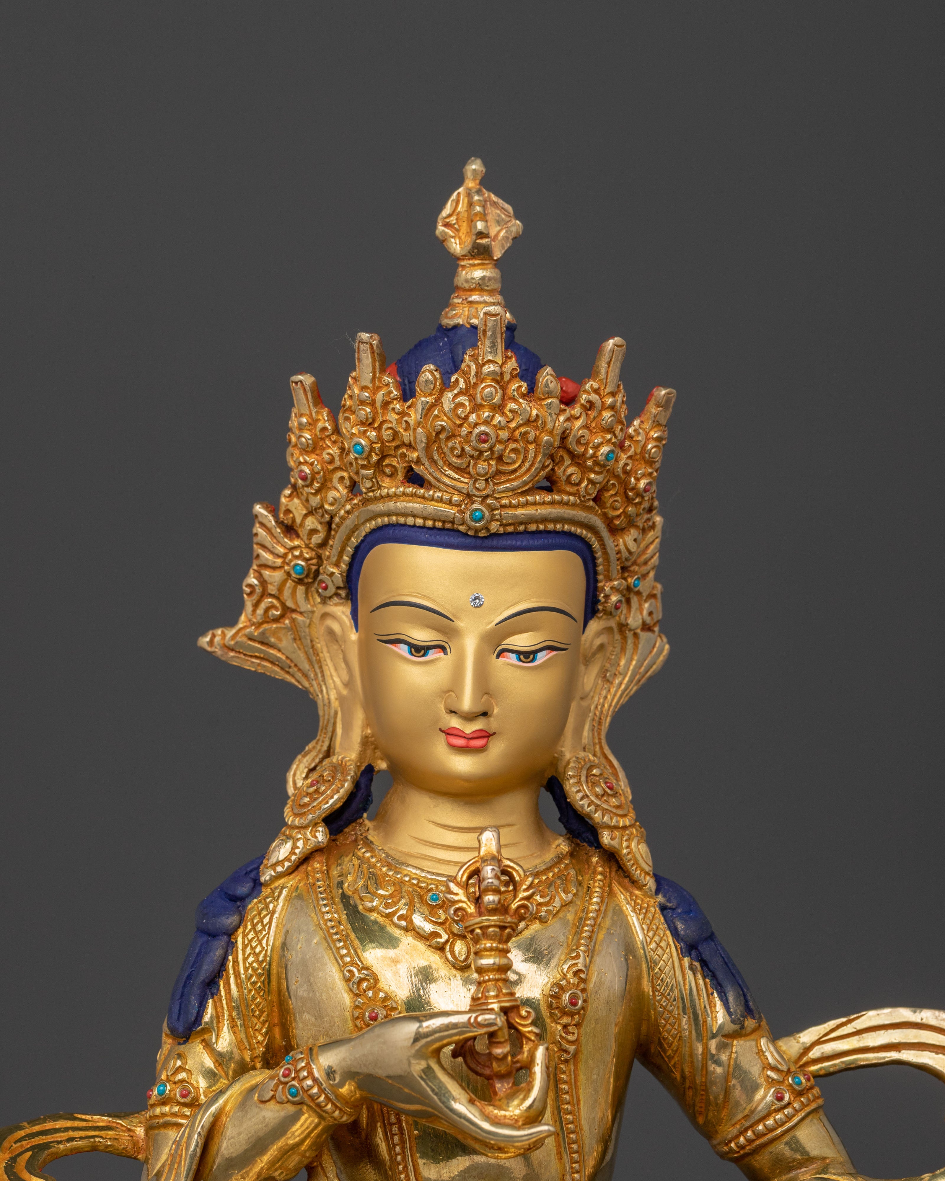 Vajrasattva Sculpture: 24K Gold Gilded Icon