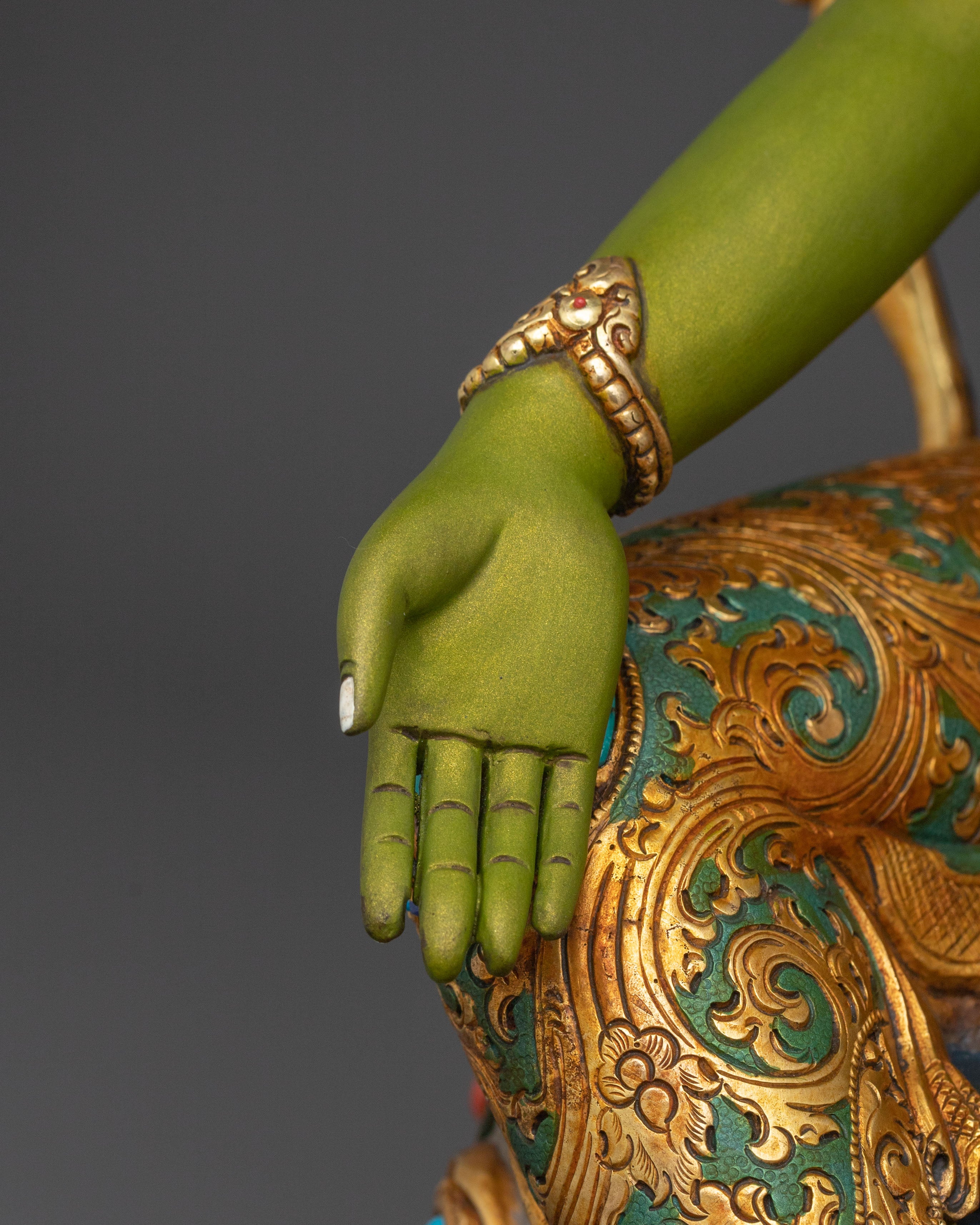 Green Tara Statue | Handcrafted 24K Gold Gilded Sculpture
