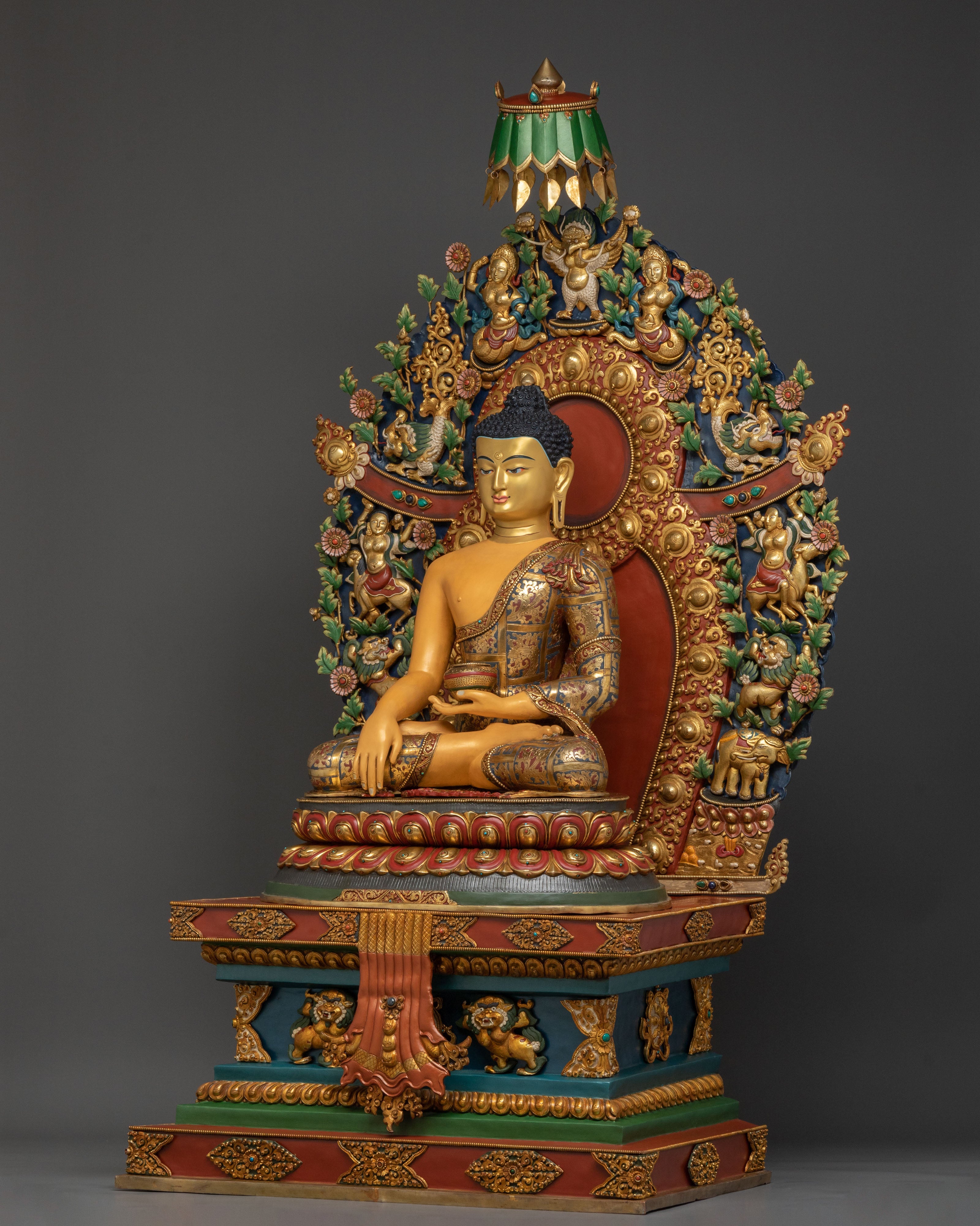 Shakyamuni Buddha Sacred Figurine on Throne | Home Decor