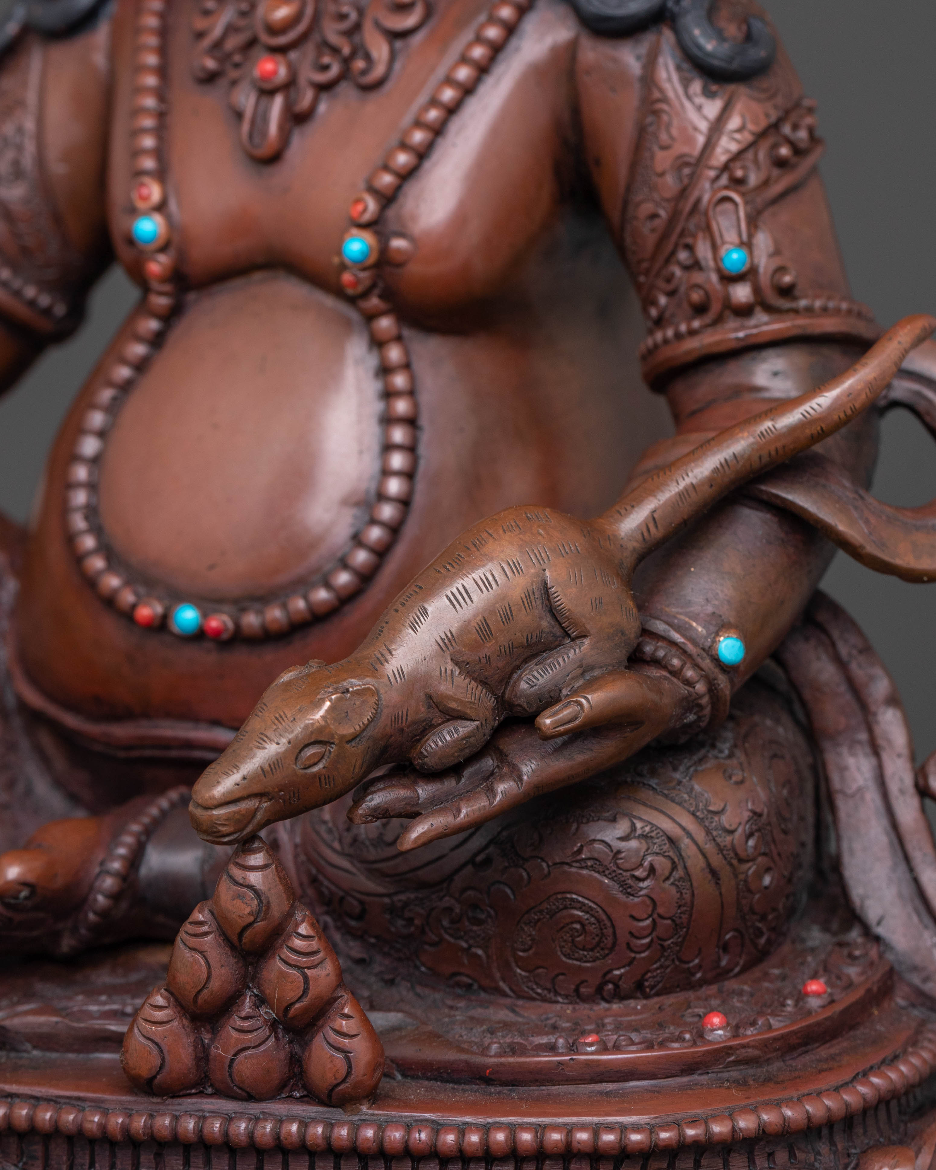 Oxidized Copper Dzambhala Statue with Throne