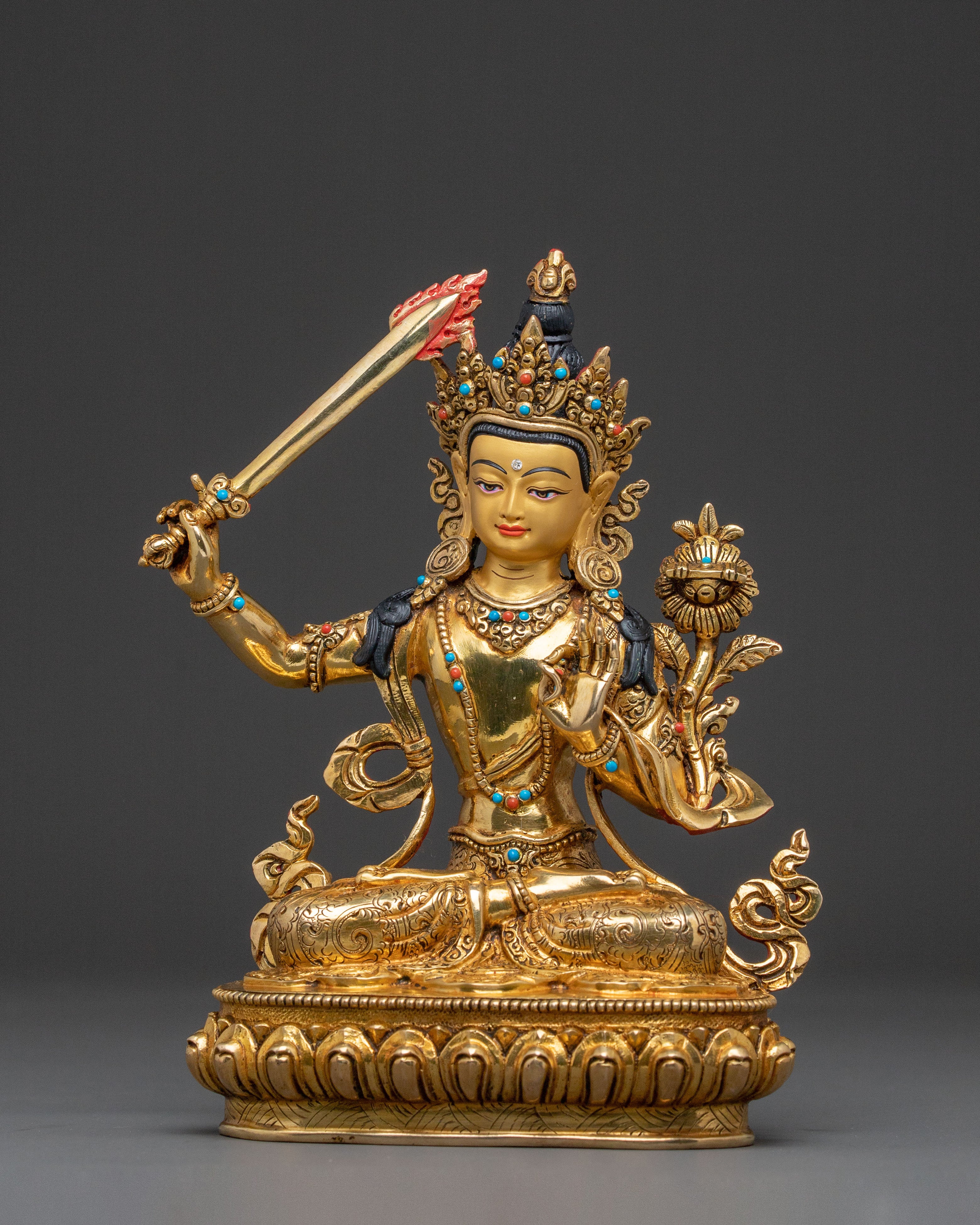 Manjushri 24K Gold Gilded Wisdom Statue