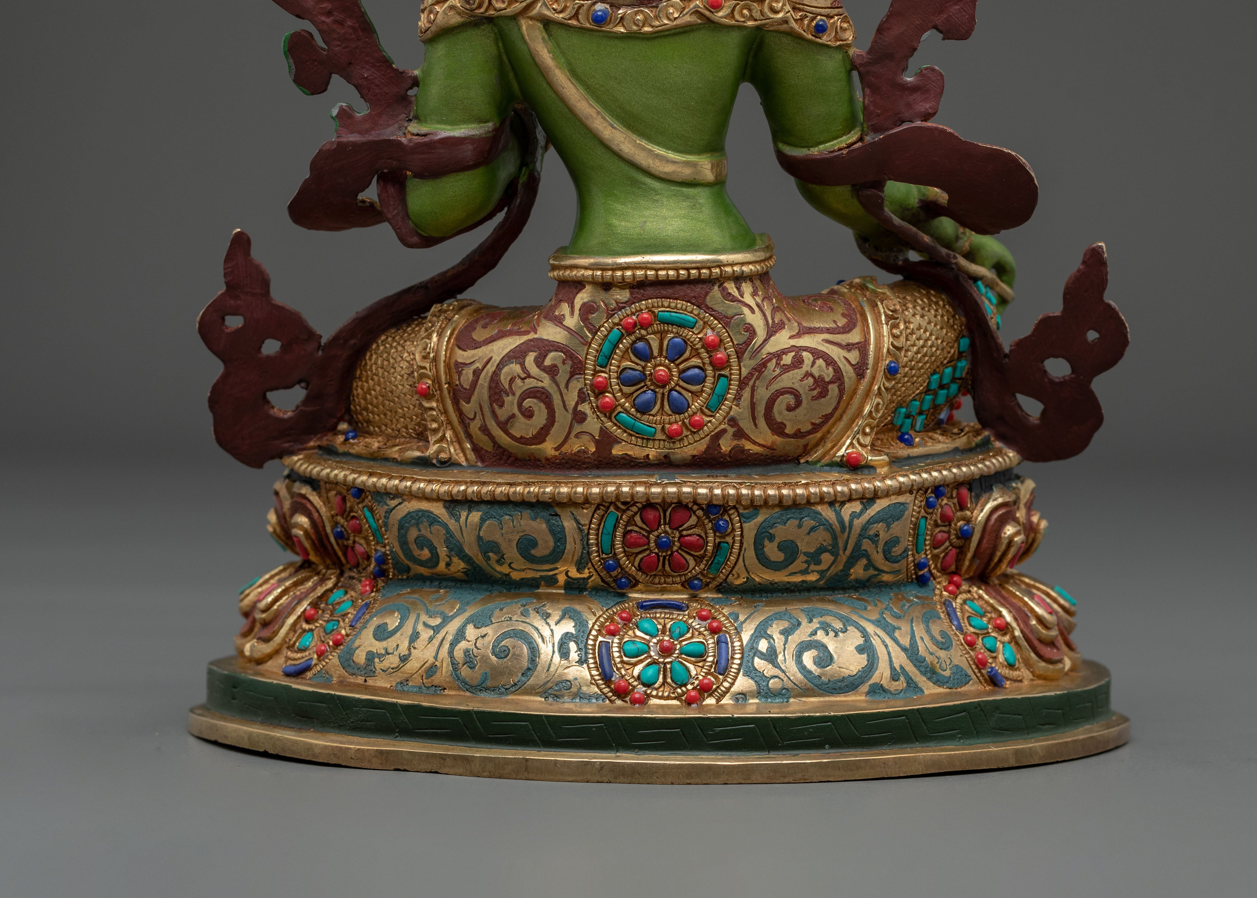 Green Tara 24K Gold Gilded Statue | Goddess of Compassion and Protection