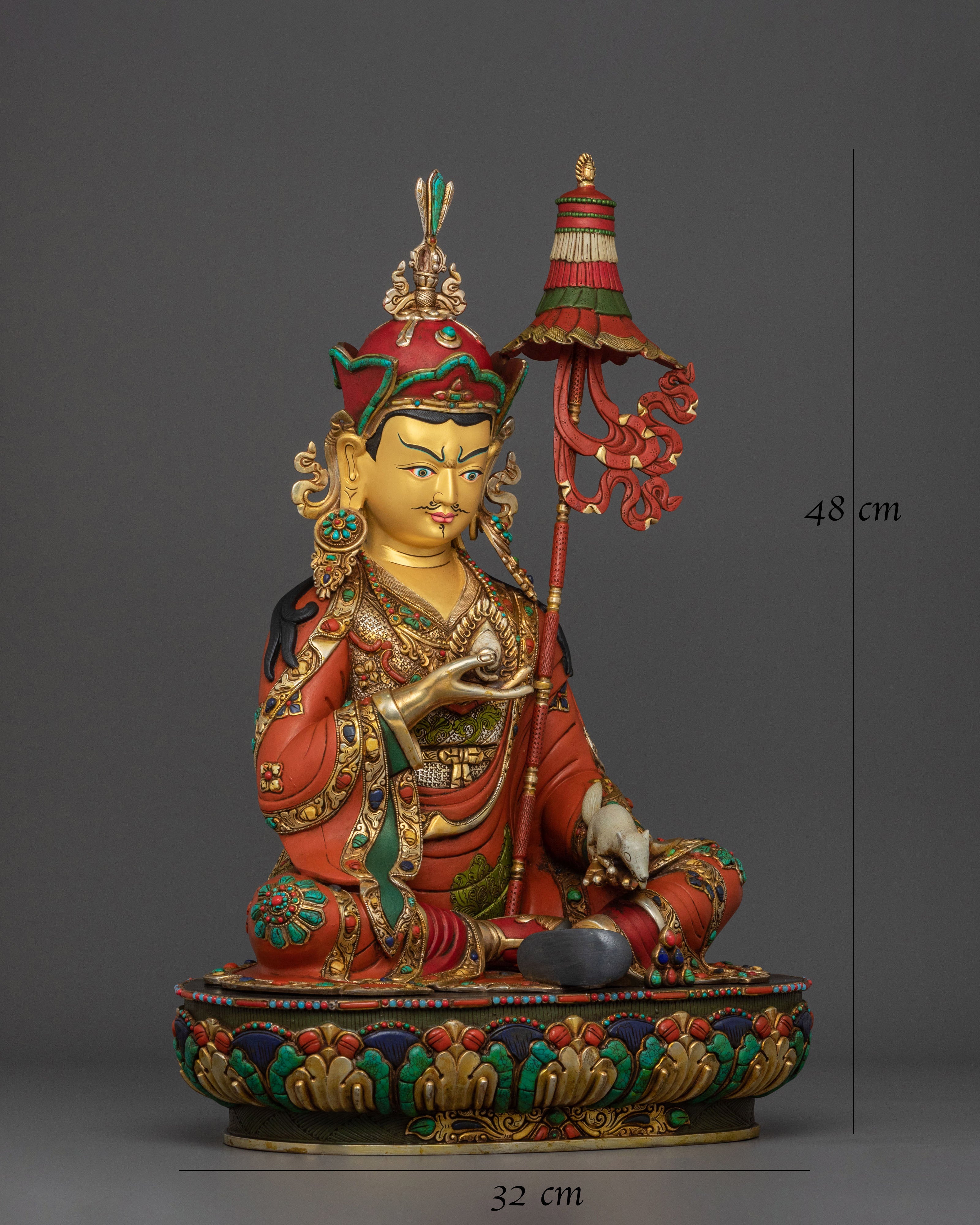 Buddhist Master Guru Norla Sculpture: 24K Gold Gilded Artistry