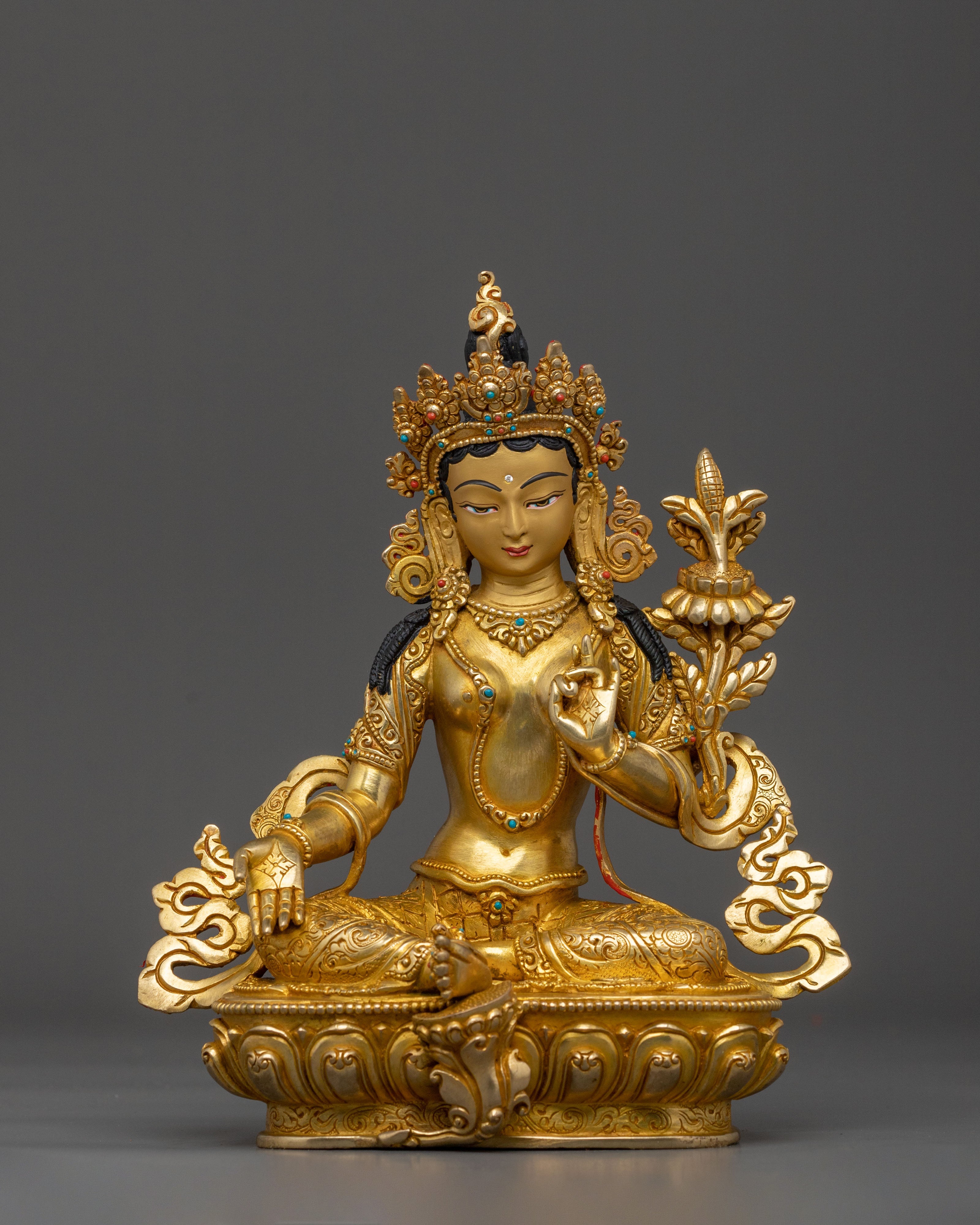 Traditional Tibetan 21 Tara Sculptures | 24K Gold Gilded Sacred Set