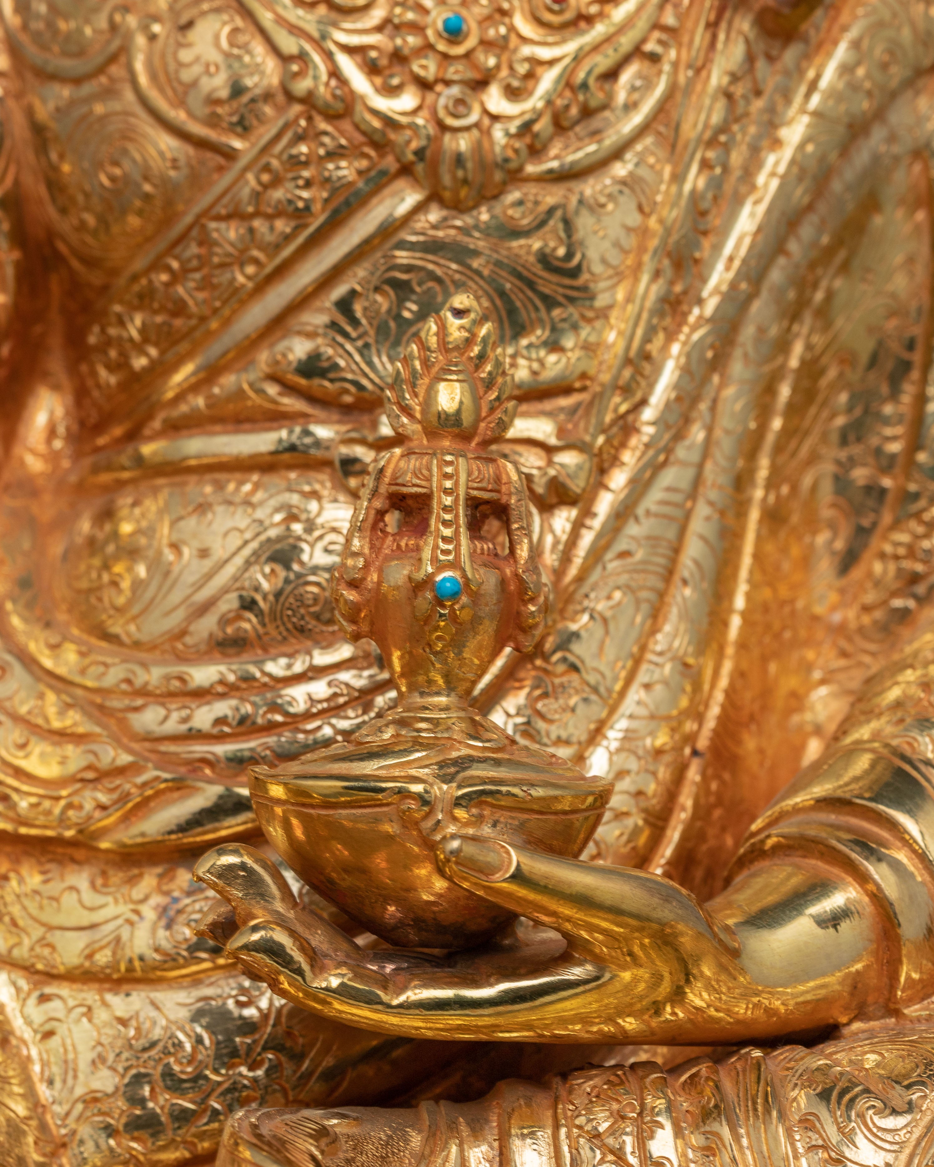 Guru Rinpoche Tibetan Master Statue – Radiant 24K Gold Gilded