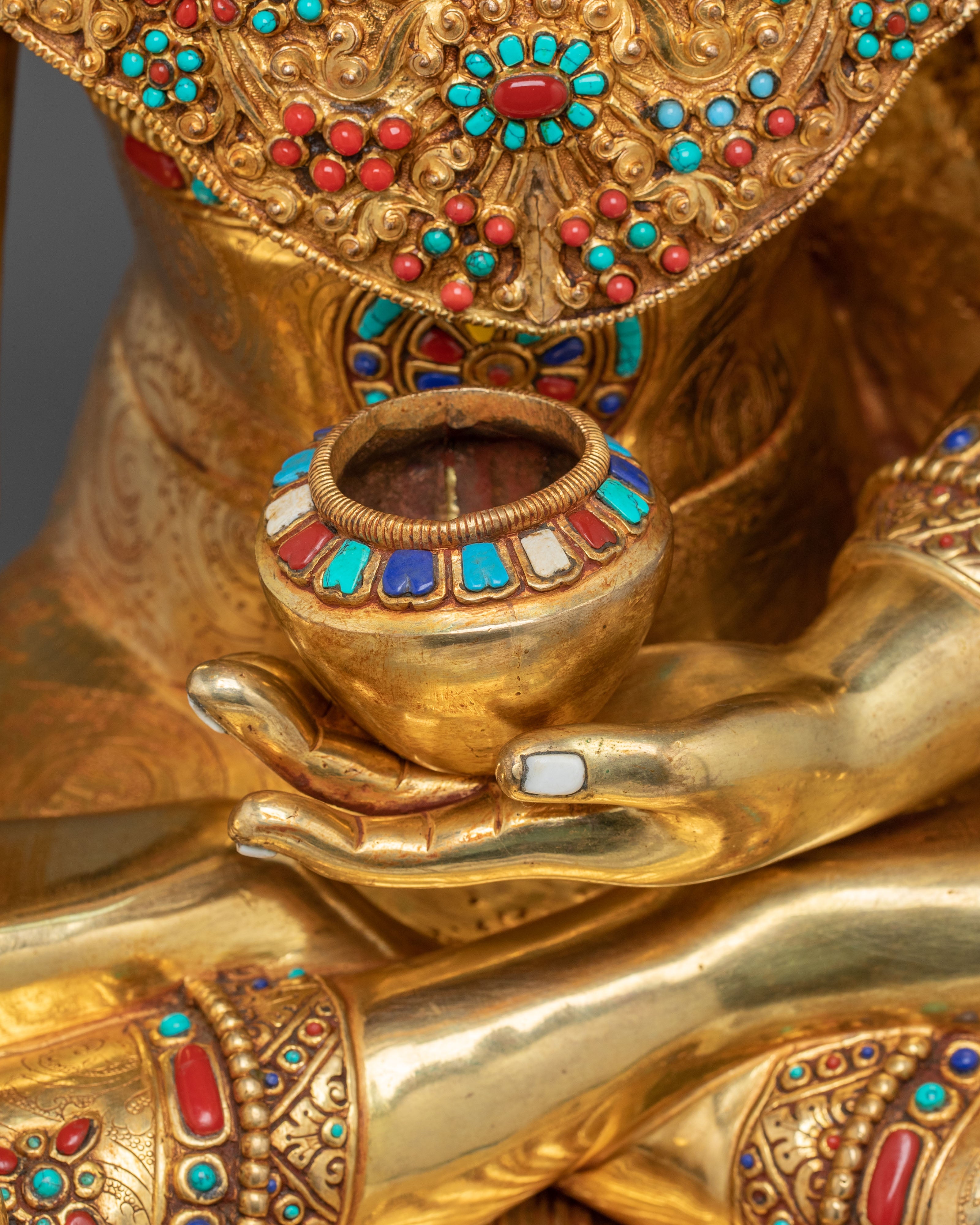 Crown Shakyamuni Buddha Sculpture | 24K Gold Gilded Artistry