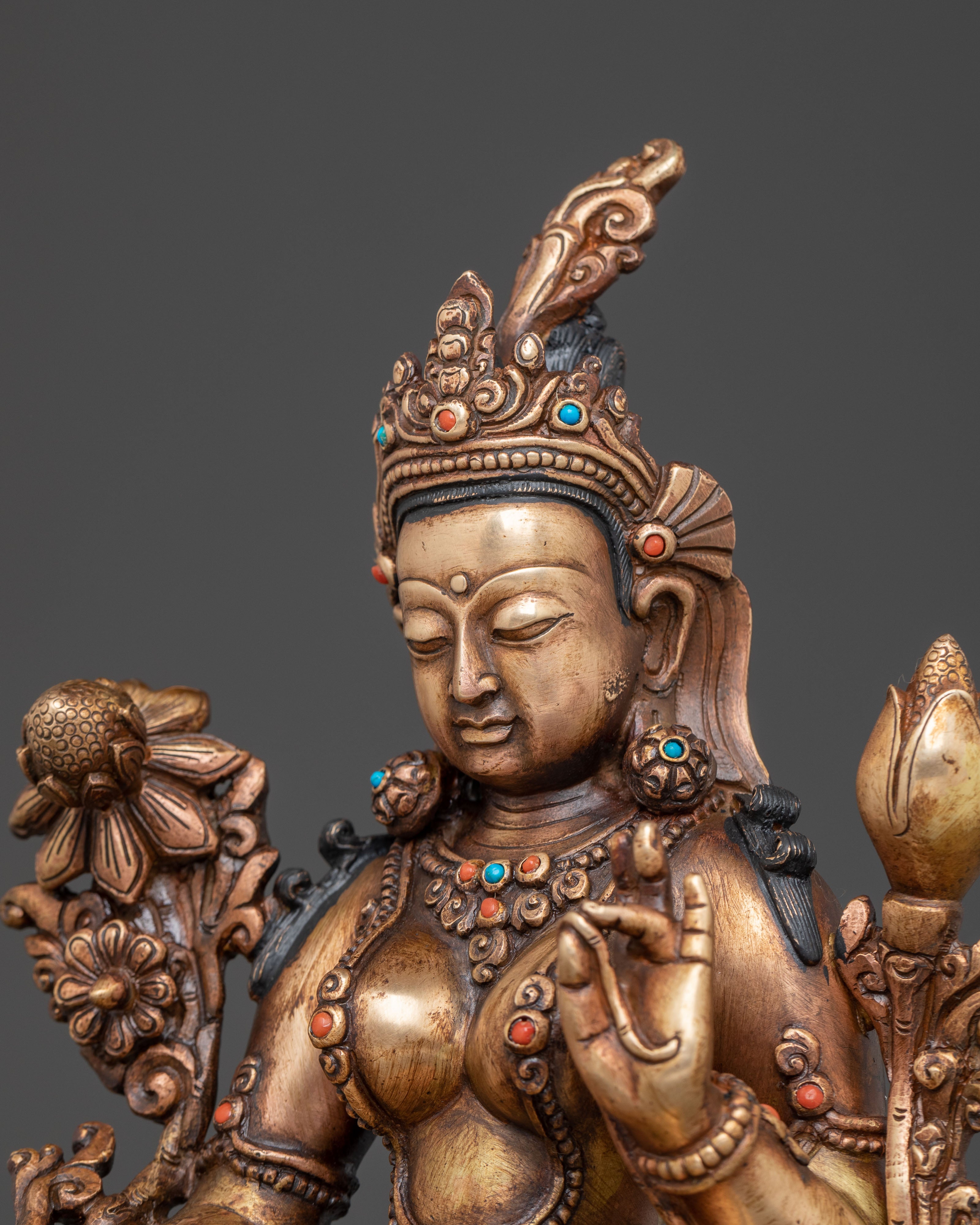 Oxidized Statue of Mother Green Tara | Traditional Tibetan Artwork