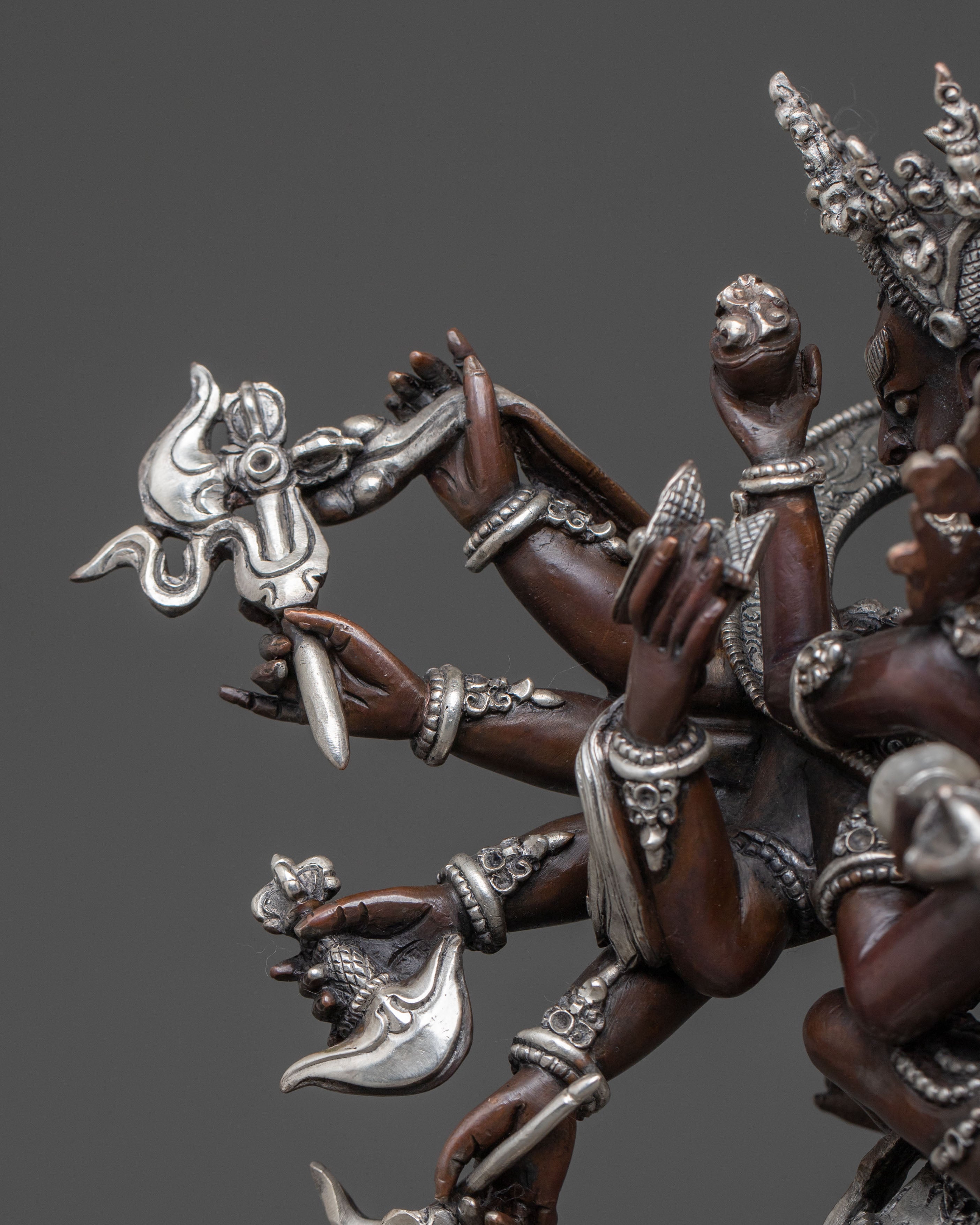 Chakrasamvara: Oxidized Copper Statue with Silver Plating