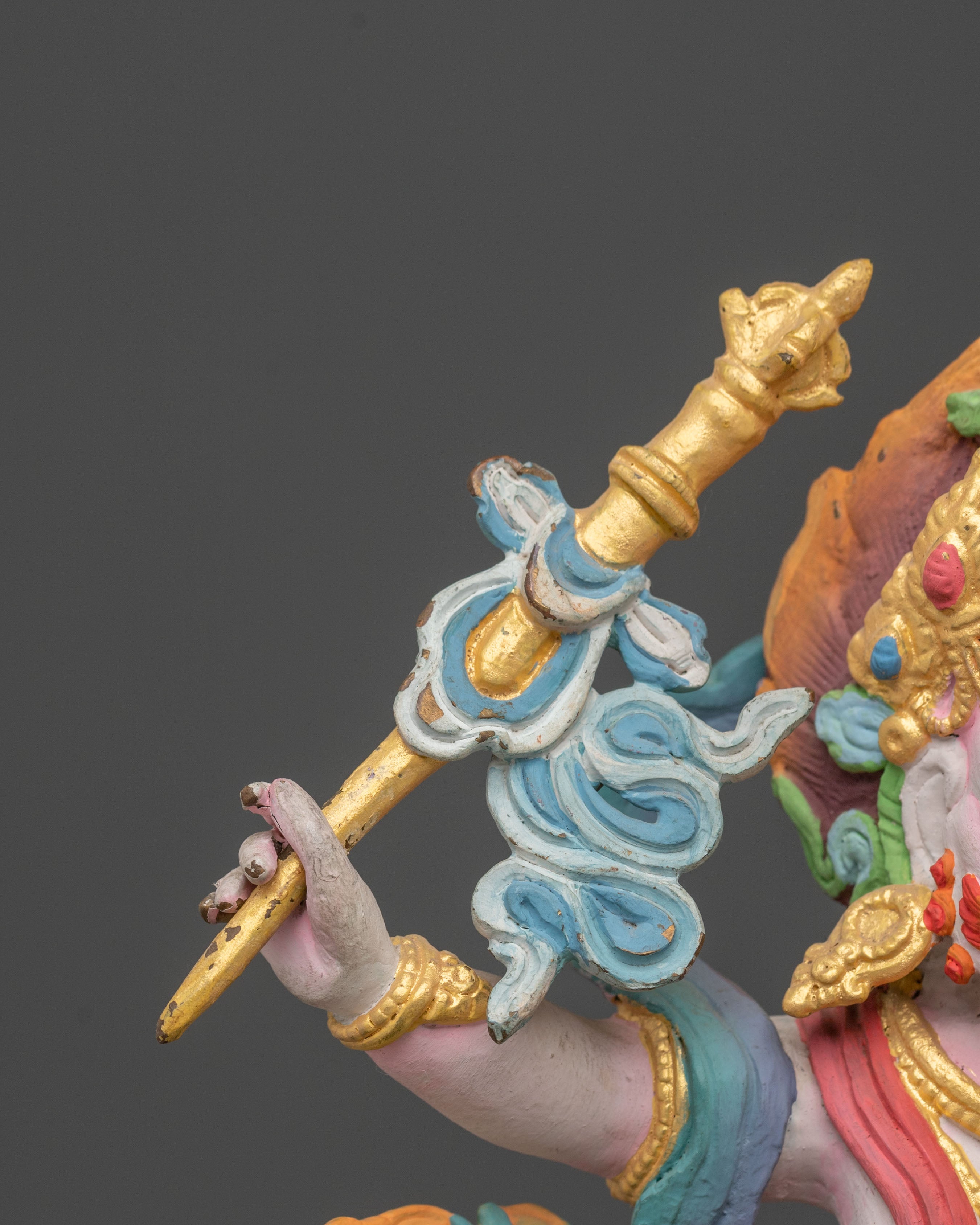 Hand Carved White Dzambhala Statue | Buddhist Wealth Decity