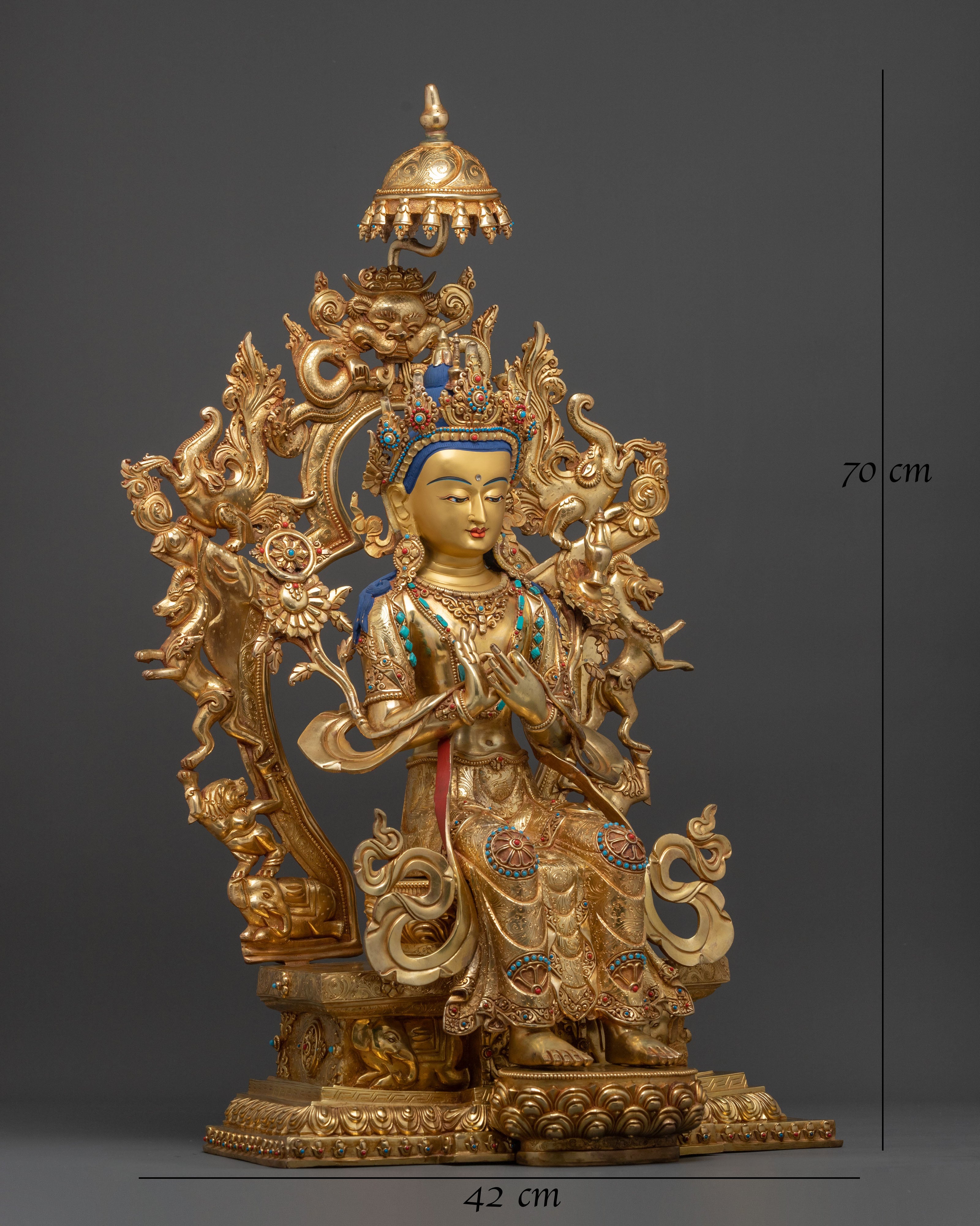 Maitreya Buddha Fire Gold Gilded Statue | Home Decor