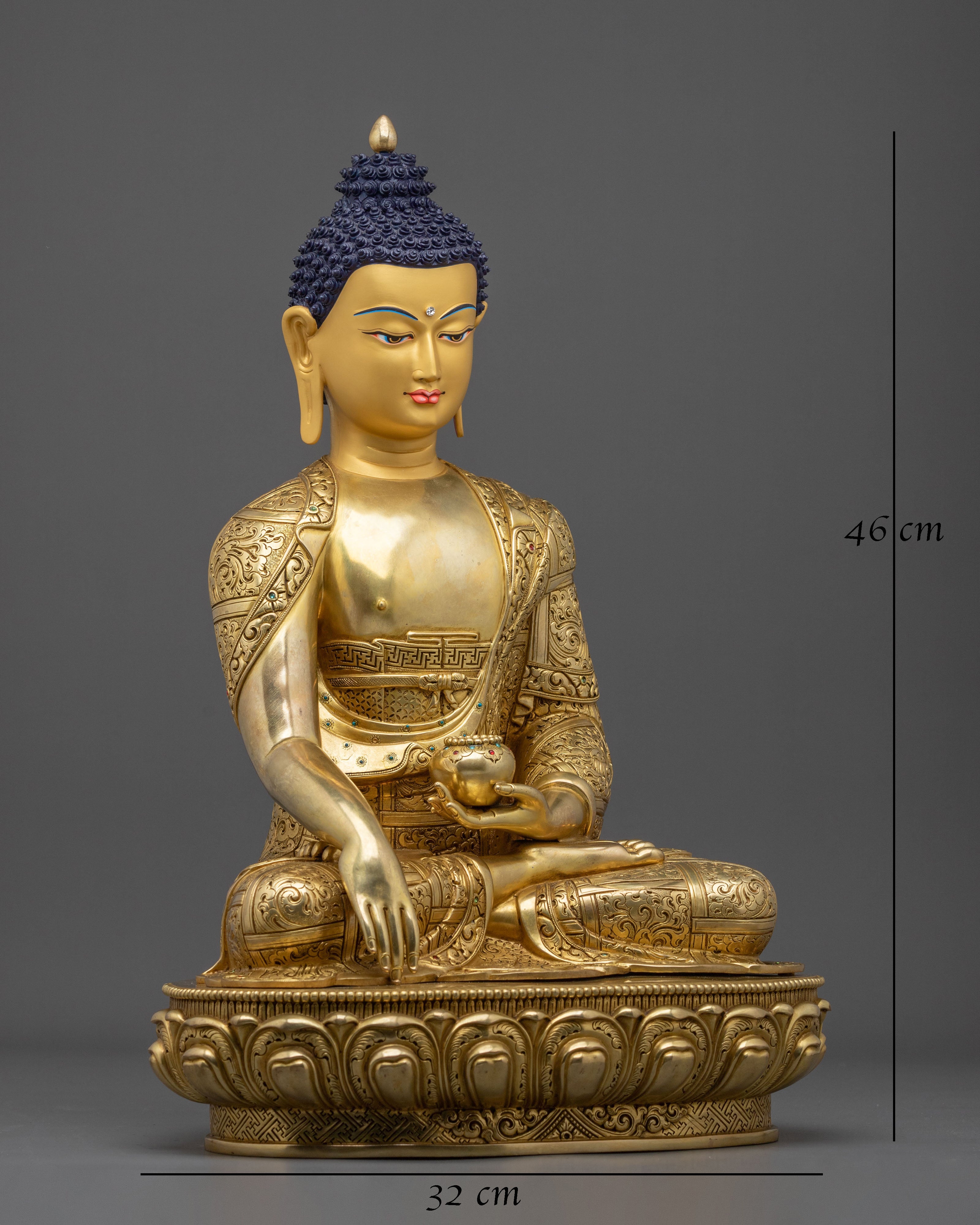 Shakyamuni Buddha 24K Fire Gold Gilded Statue: Meditation Decor