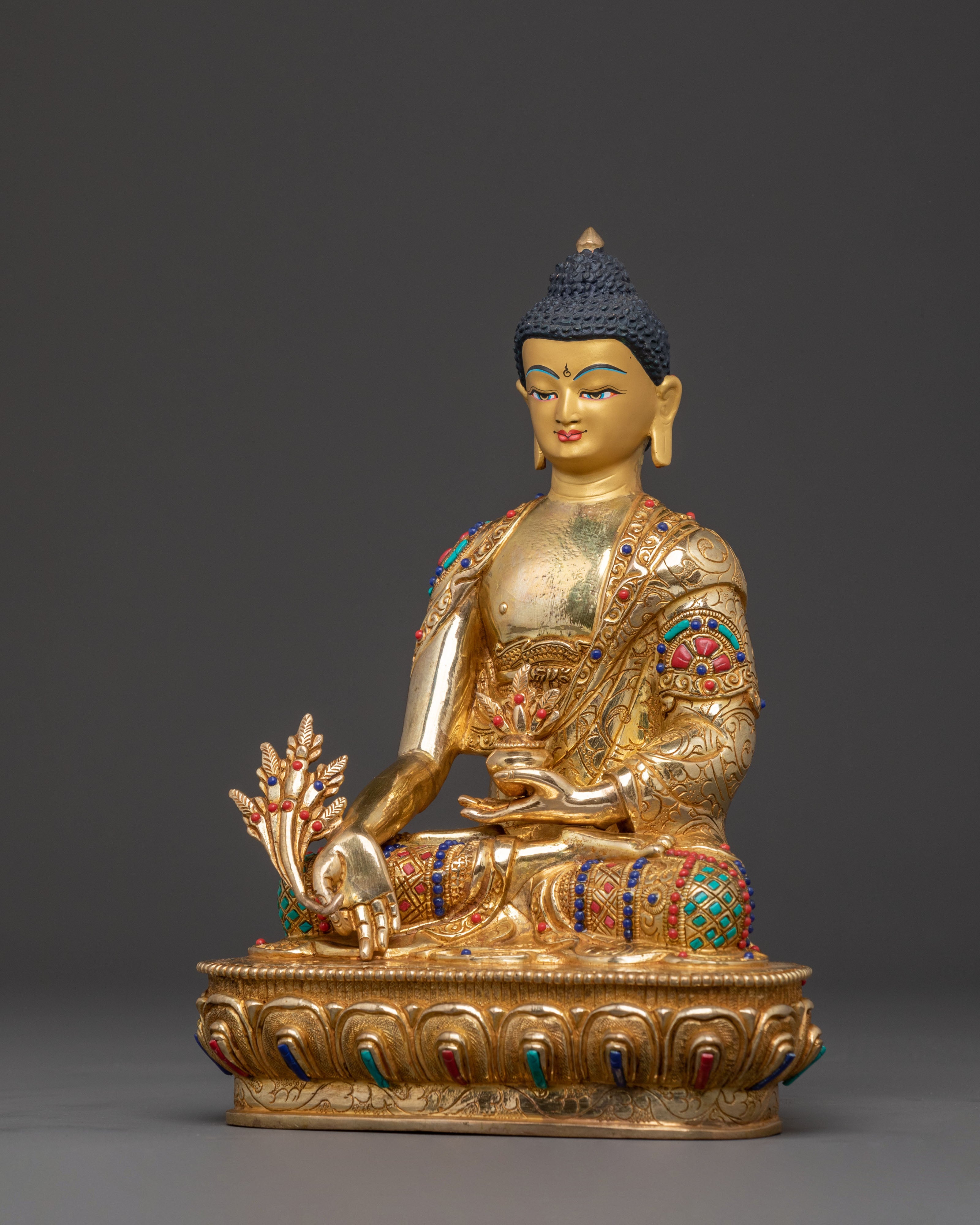 Handcrafted Medicine Buddha Blessing Statue - Gilded Copper Statue