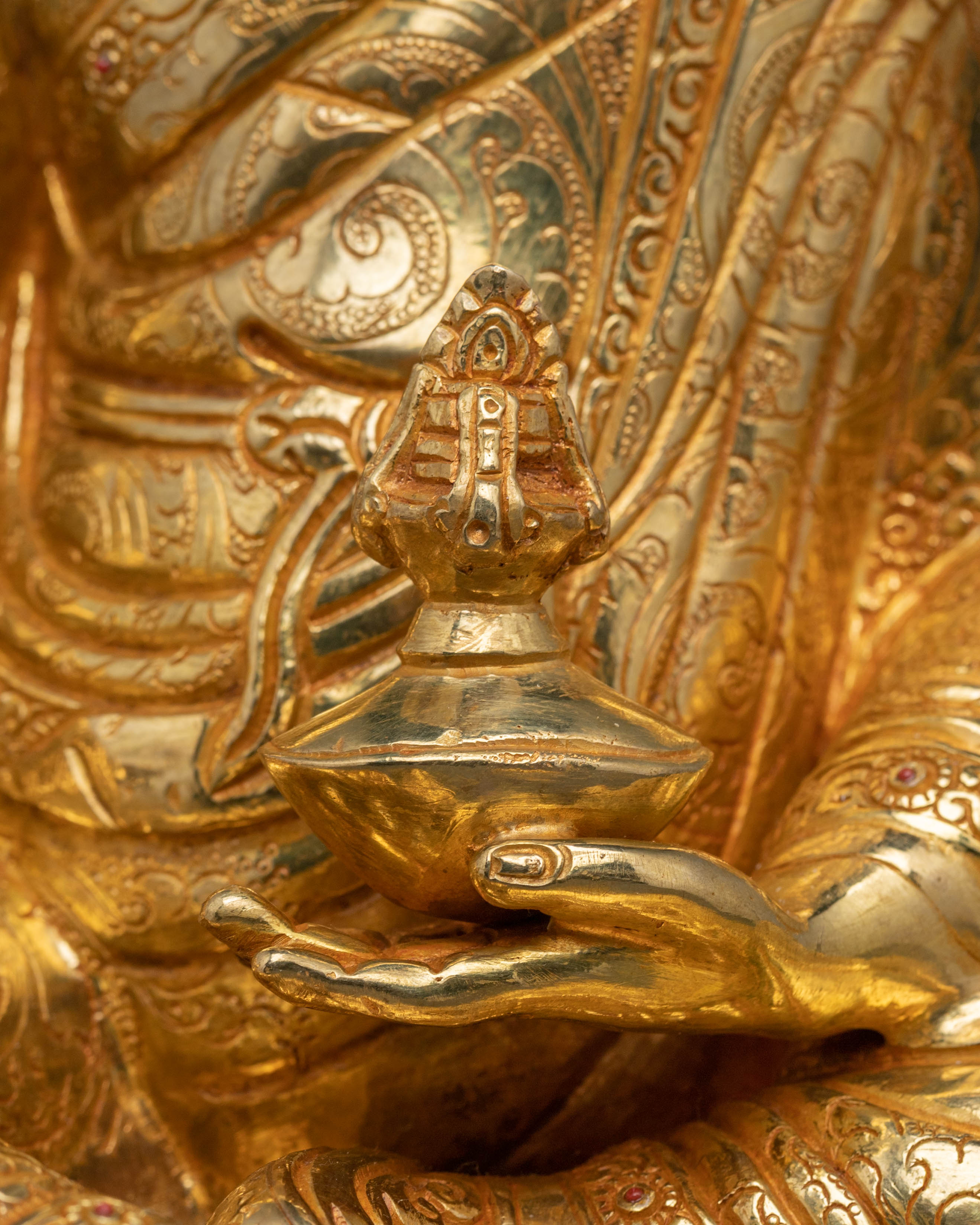 The Lotus Born Guru Rinpoche Statue – Exquisite Gilded Copper Statue