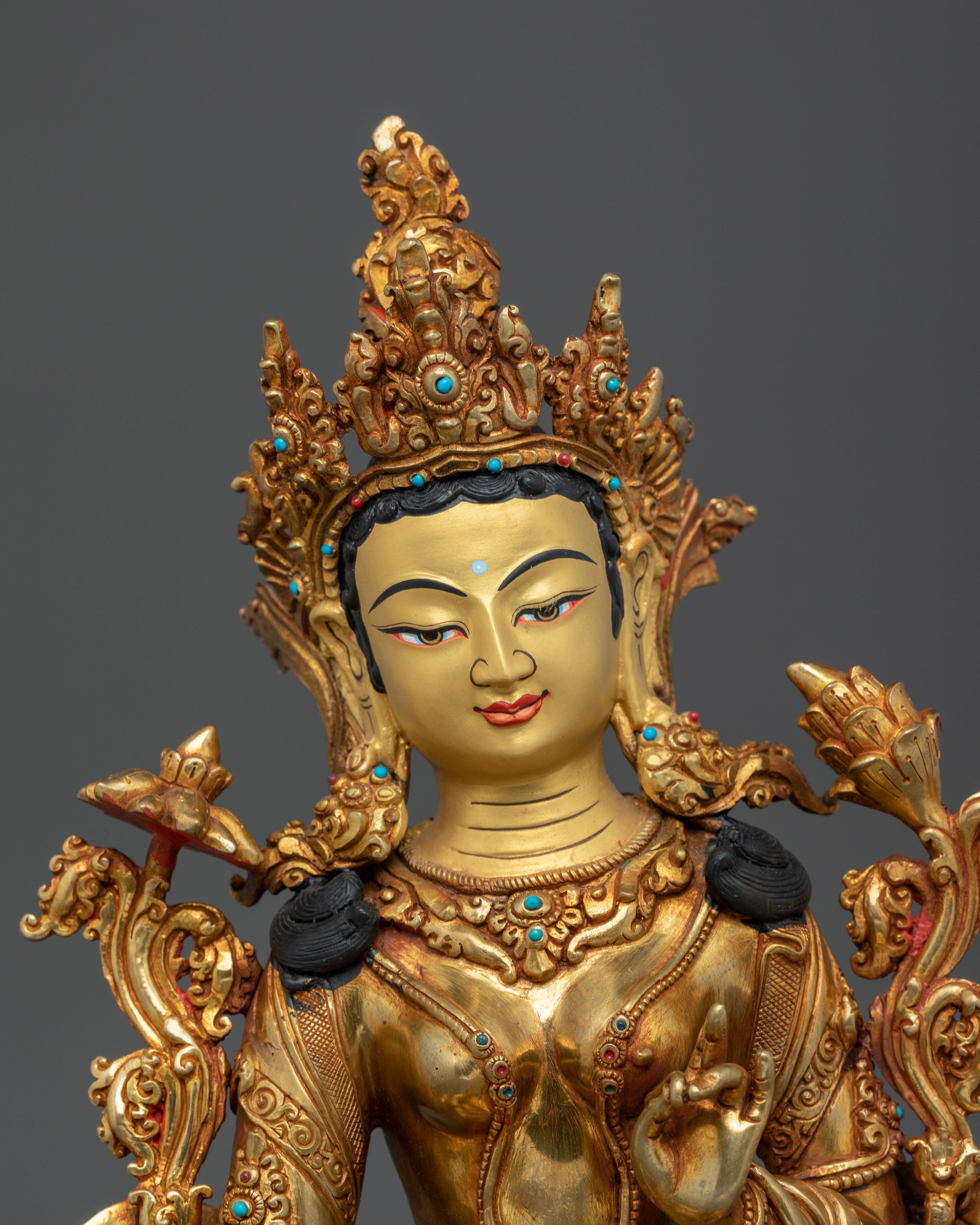 Green Tara Tibetan Buddhist Figurine | Sacred Goddess of Compassion