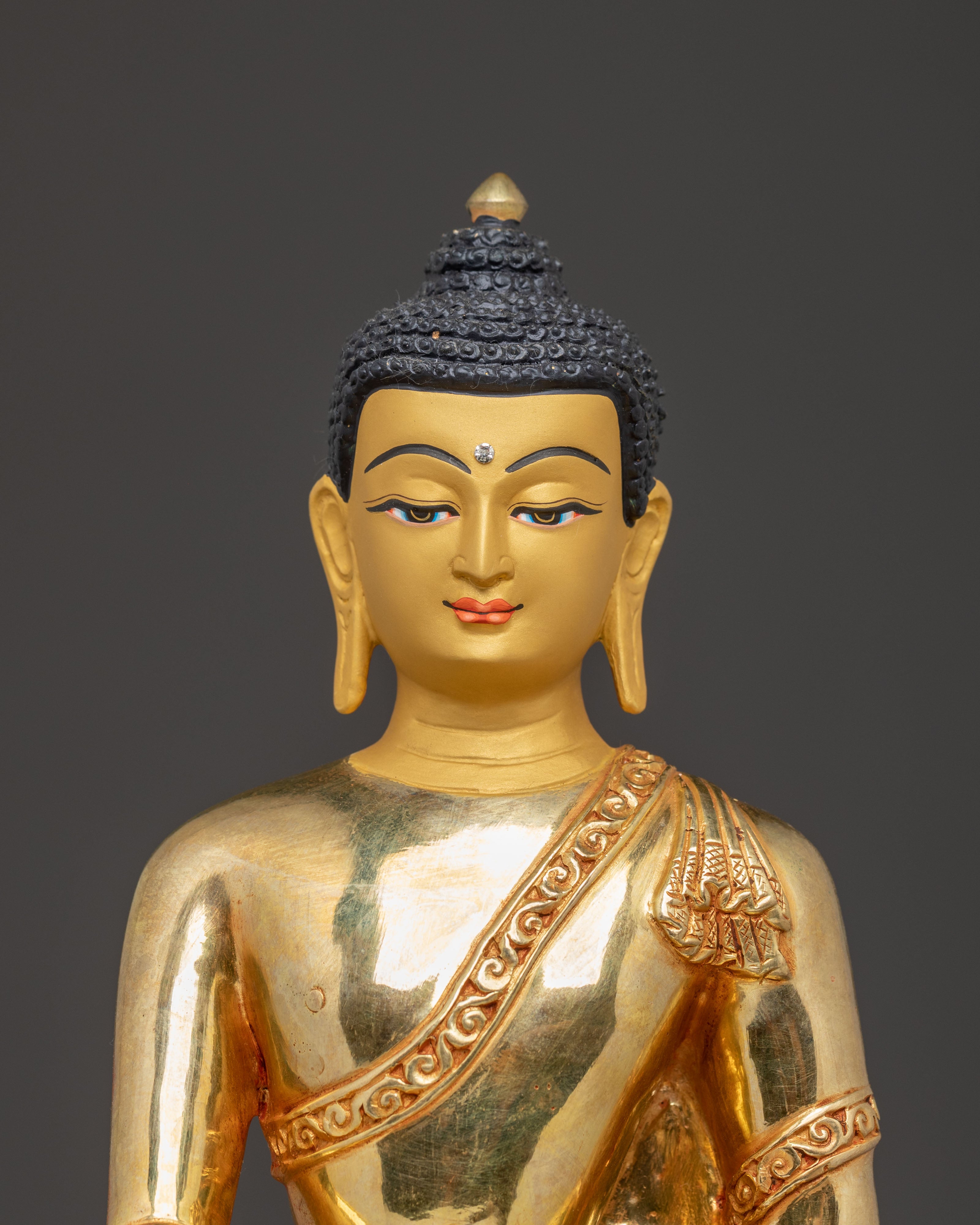 Handcrafted Sacred Statue of Shakyamuni Buddha on Throne | Peaceful Deity