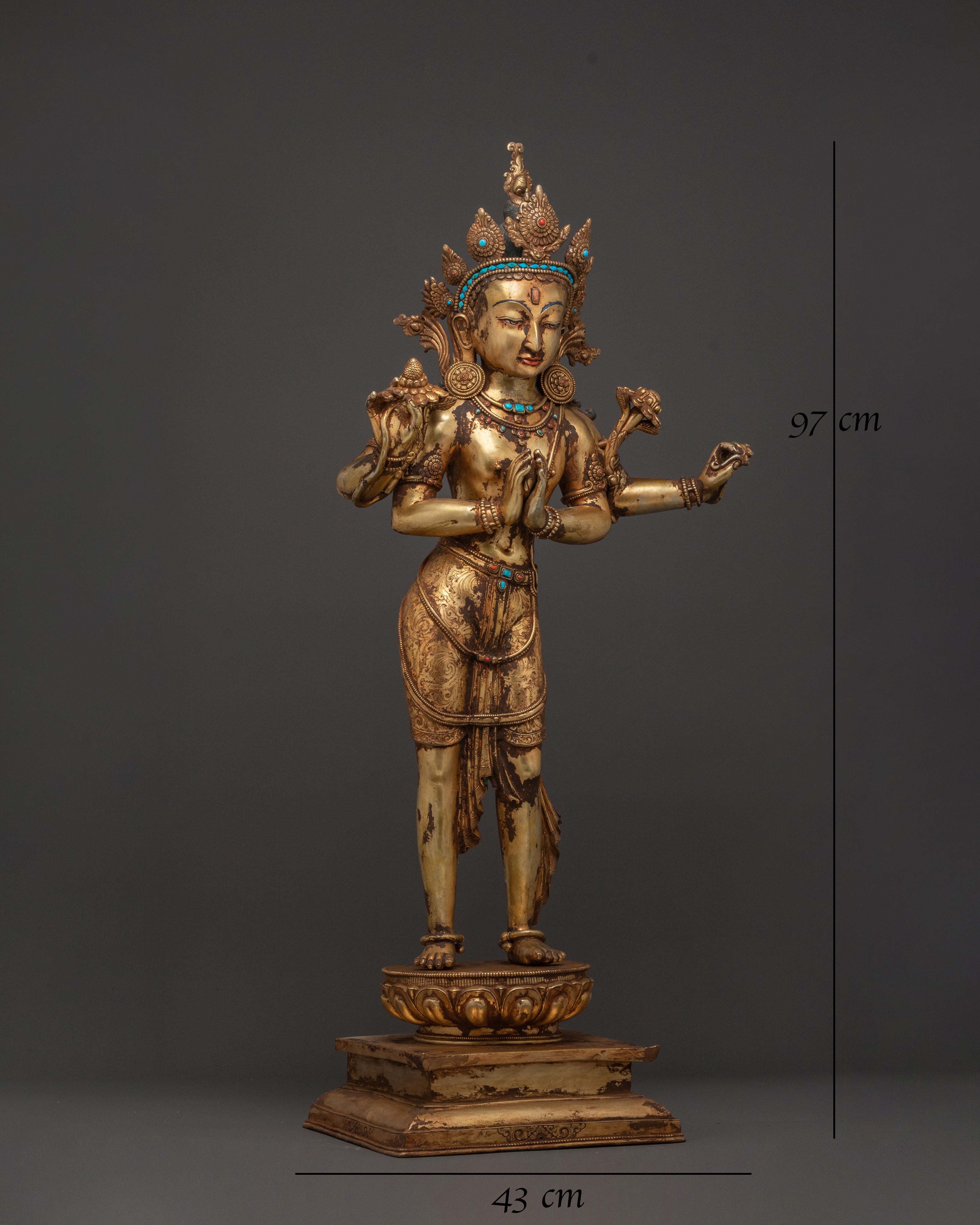 Handcrafted Lokeshwor Blessing Statue | 24K Gold Gilded Antique Statue