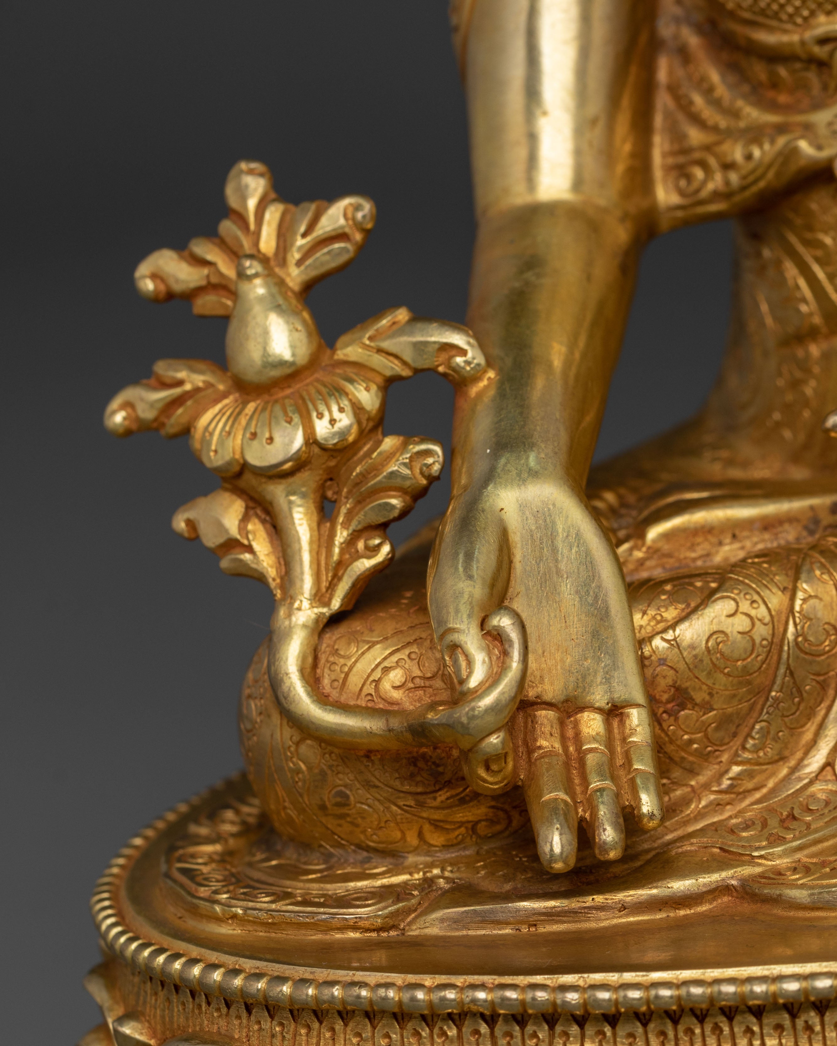 Medicine Buddha Peaceful Healing Figurine | 24K Gold Gilded Buddhist Sculpture