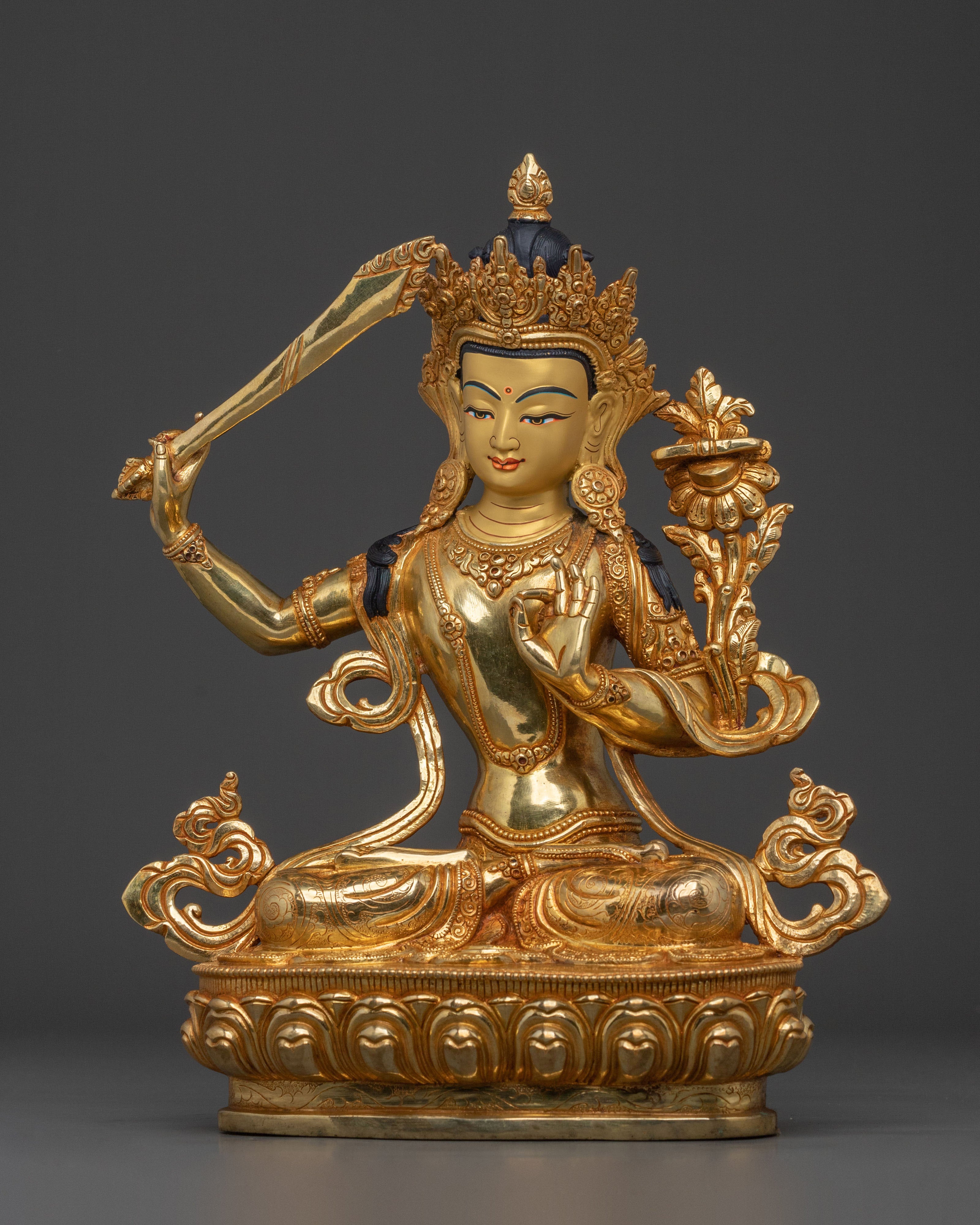 Manjushri 24K Gold Gilded Statue | Wisdom Bodhisattva