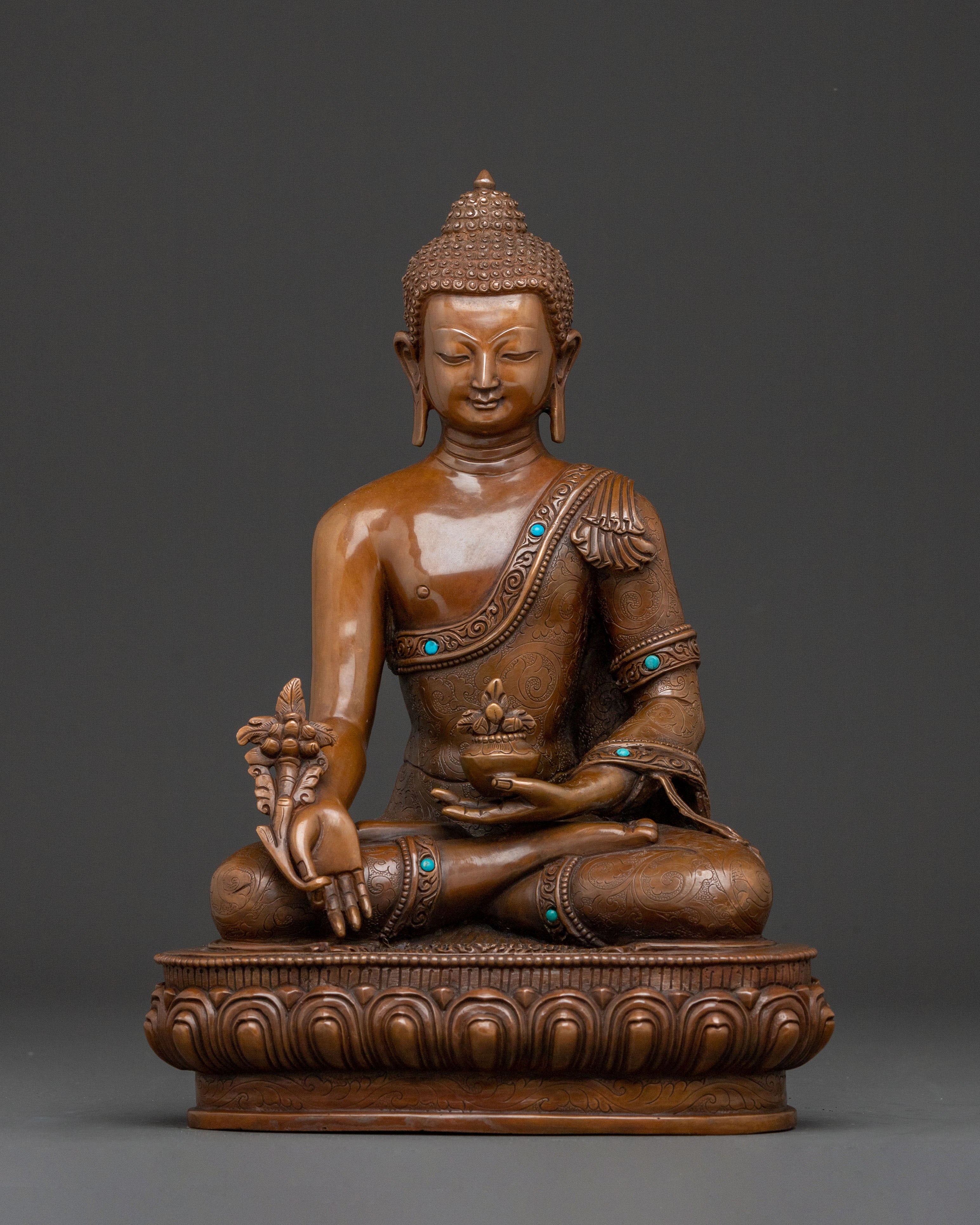 Medicine Buddha Statue: Oxidized Copper Healer Buddha Sculpture